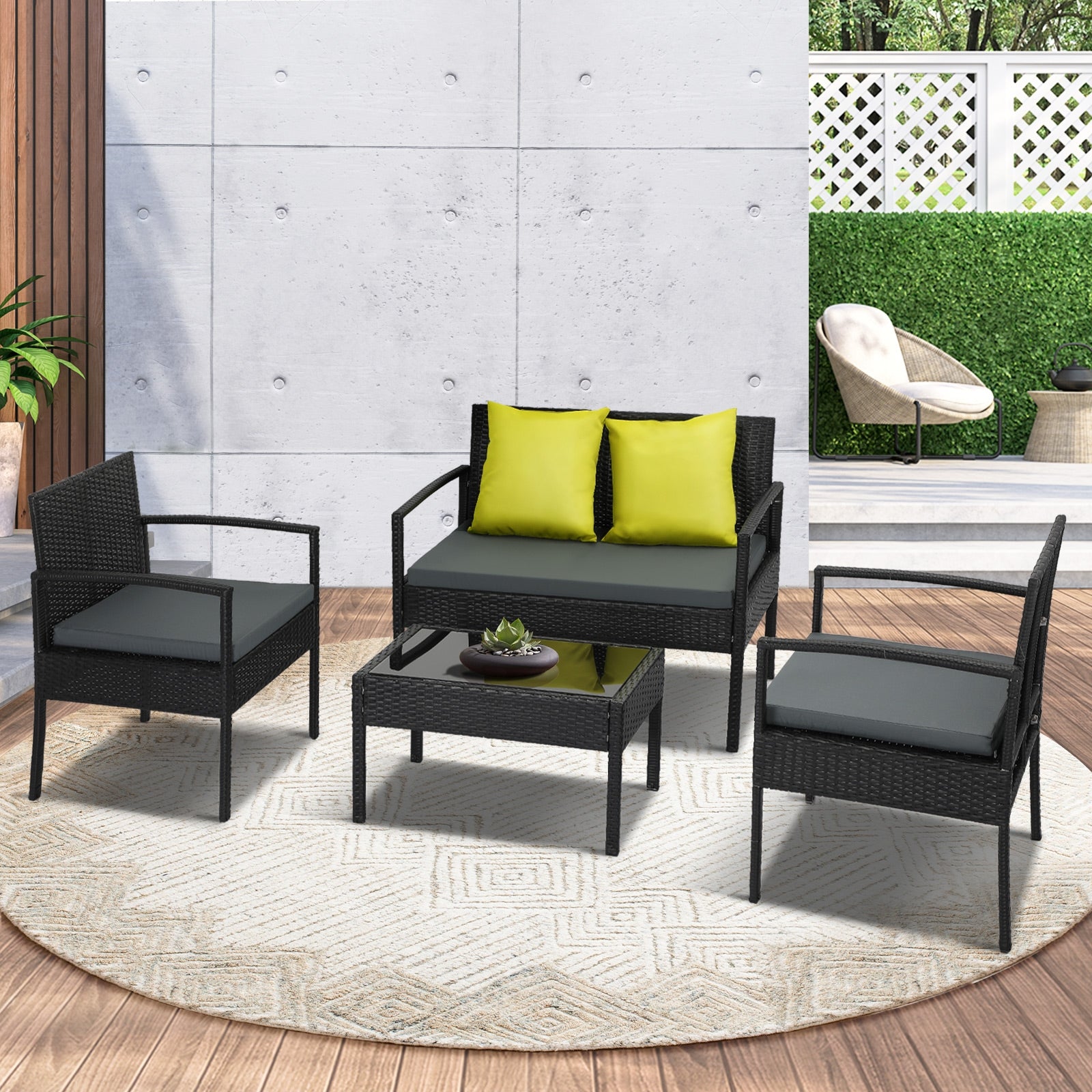 Livsip 4pcs Outdoor Lounge Setting Sofa Set Wicker Garden Patio Furniture Set - Sunyee