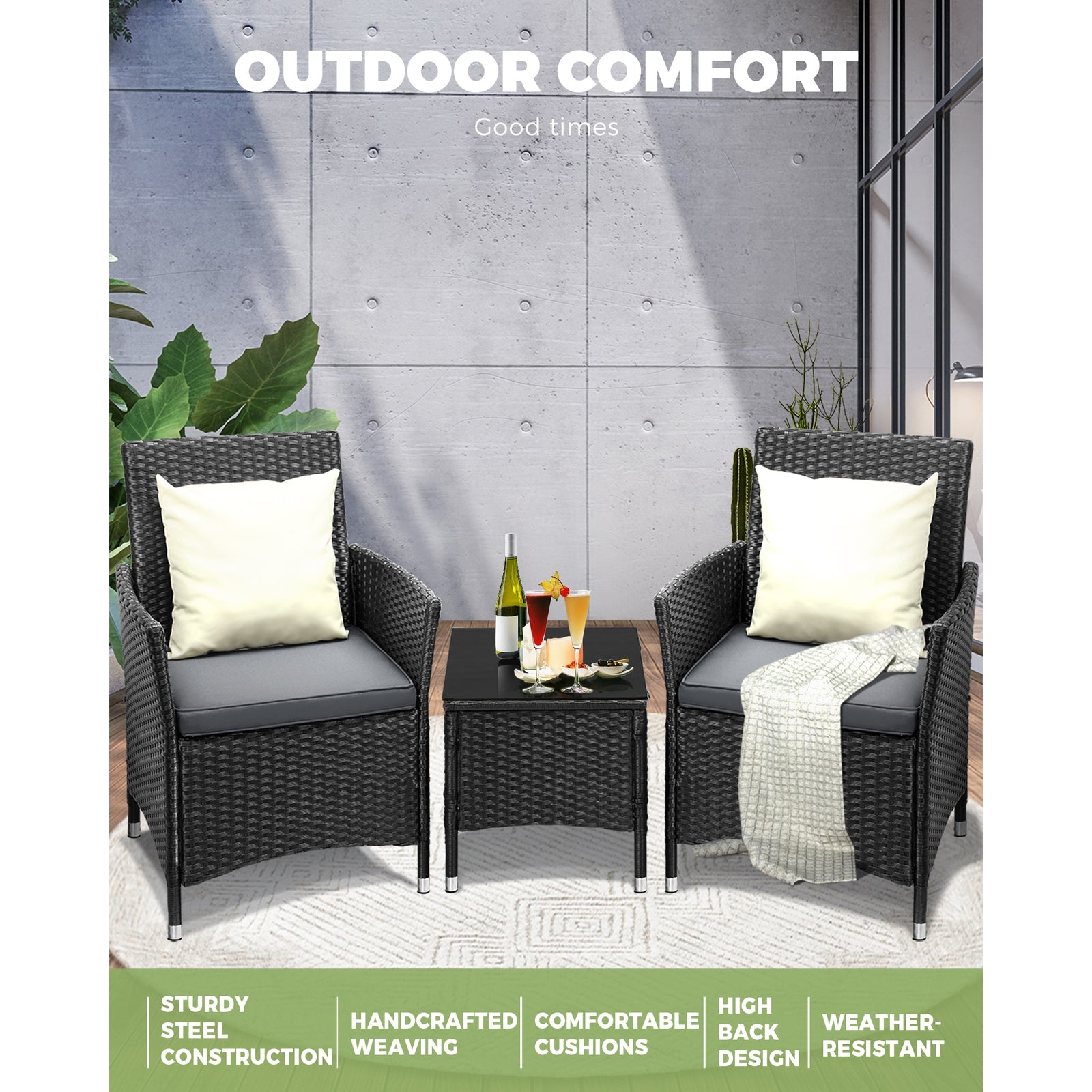 Livsip Outdoor Furniture Lounge Setting Sofa Wicker Chair Table Garden Patio Set - Sunyee
