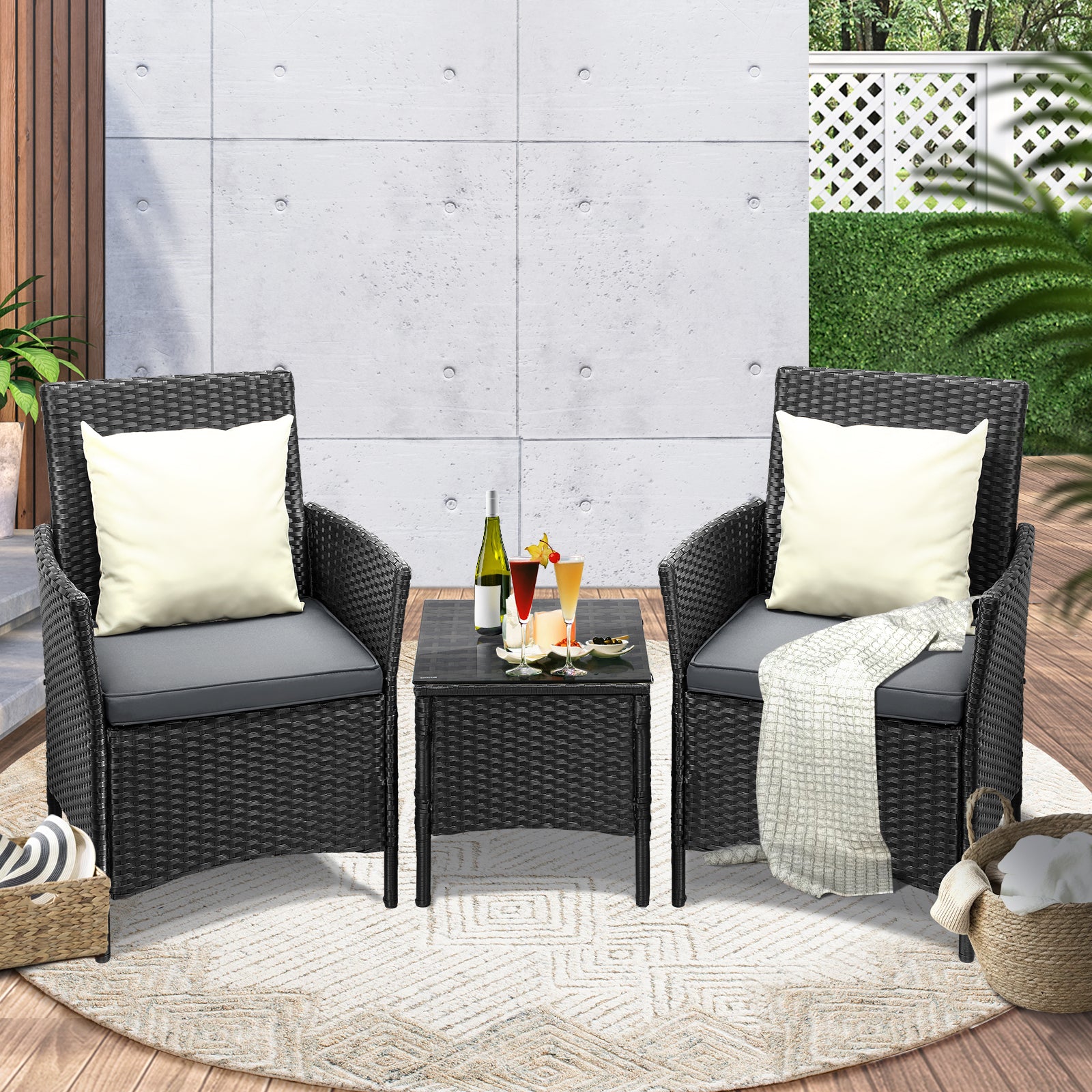 Livsip Outdoor Furniture Lounge Setting Sofa Wicker Chair Table Garden Patio Set - Sunyee