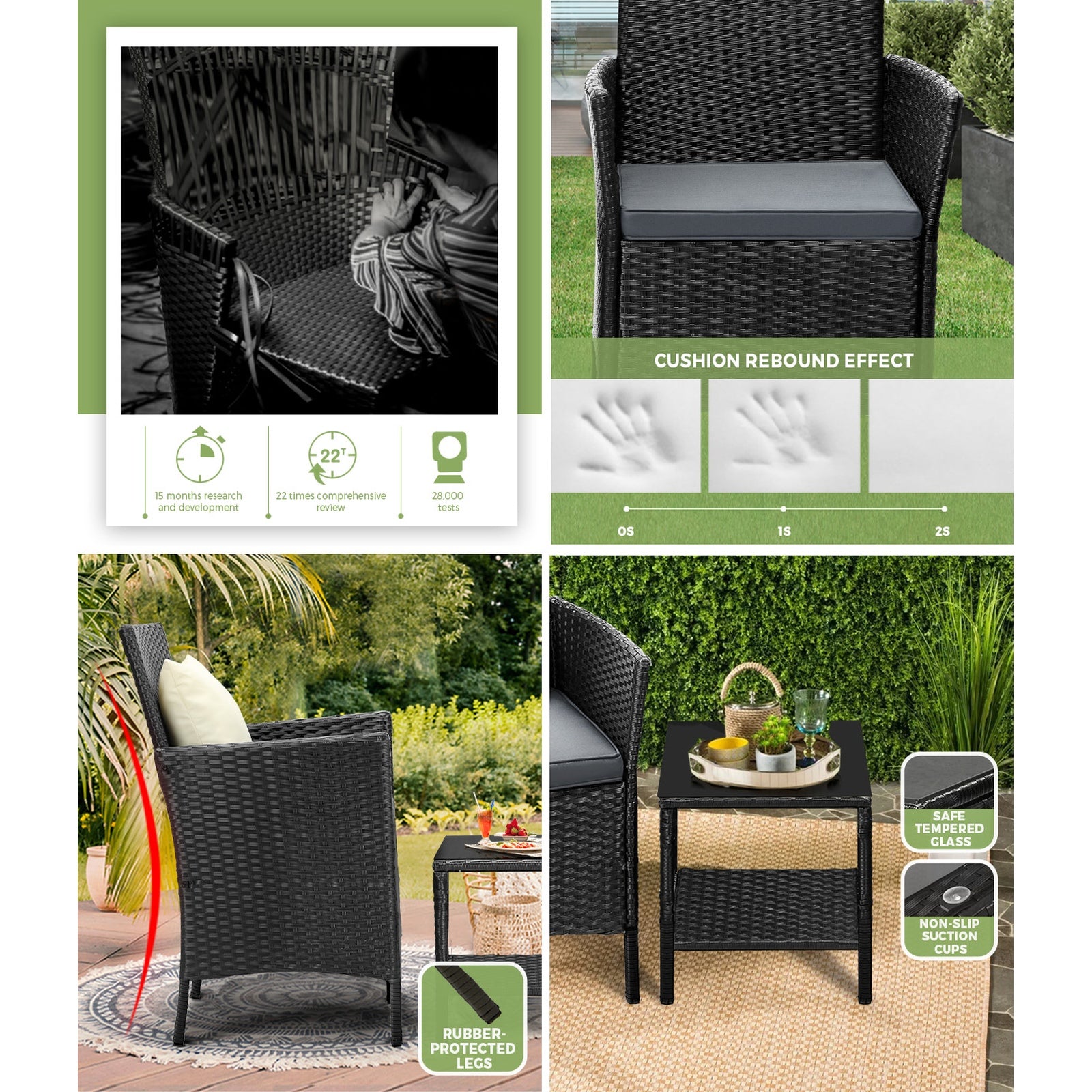 Livsip Outdoor Furniture 3 Piece Wicker Bistro Set Patio Chairs Table Garden - Sunyee