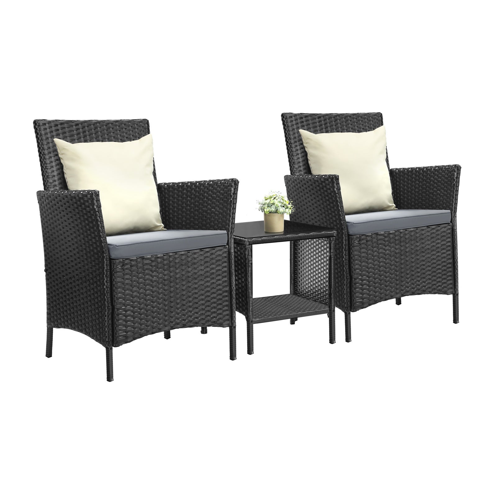 Livsip Outdoor Furniture 3 Piece Wicker Bistro Set Patio Chairs Table Garden - Sunyee