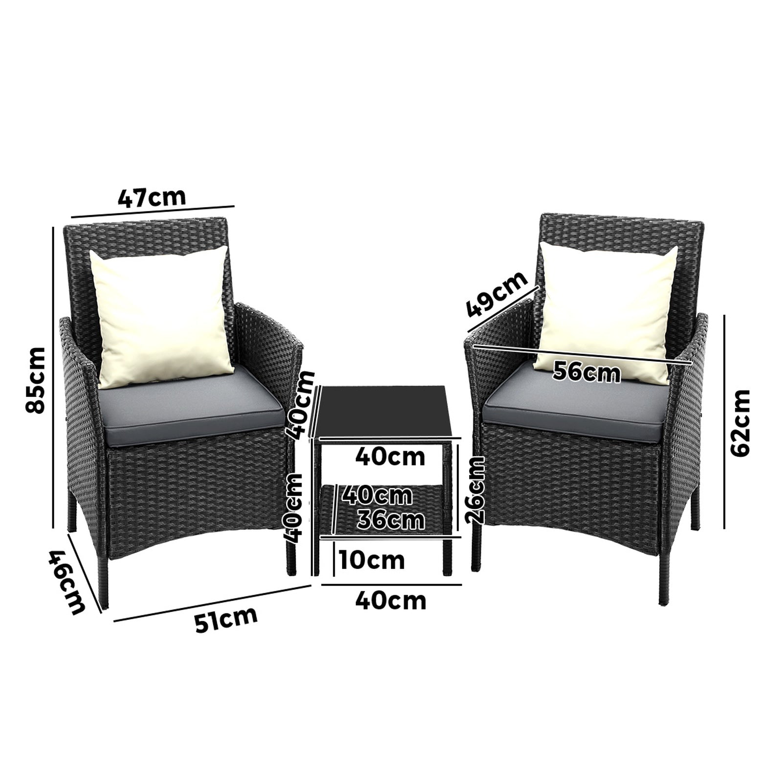 Livsip Outdoor Furniture 3 Piece Wicker Bistro Set Patio Chairs Table Garden - Sunyee