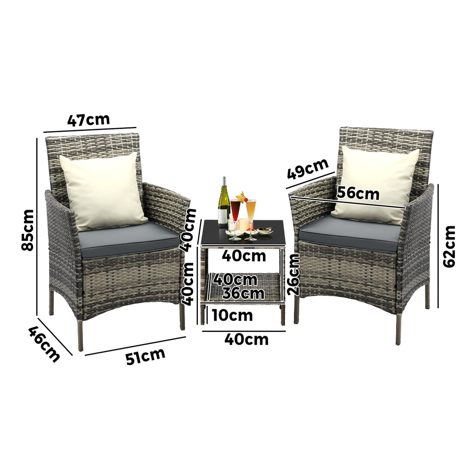 Livsip Outdoor Furniture Setting 3 Piece Wicker Bistro Set Patio Chairs Table - Sunyee