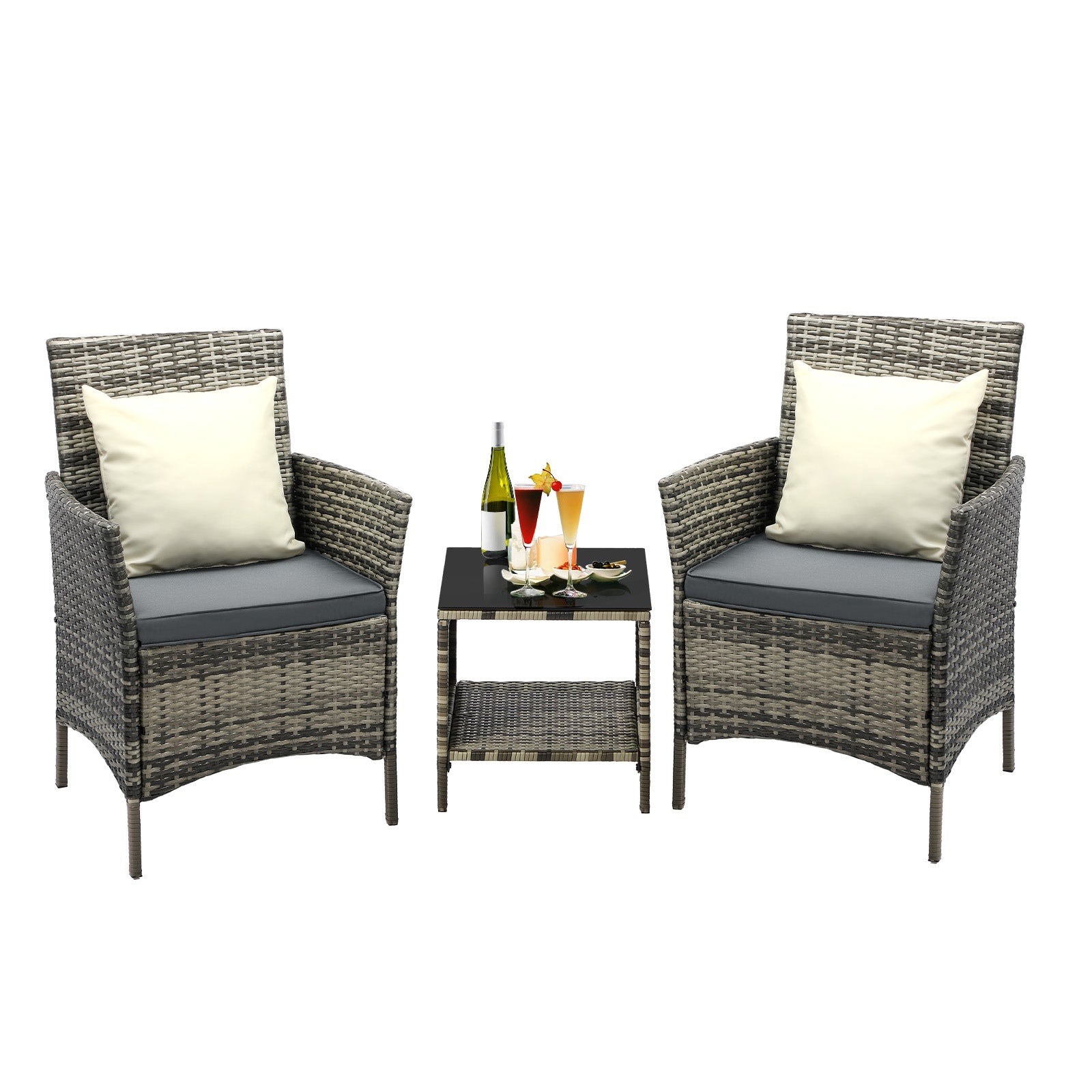 Livsip Outdoor Furniture Setting 3 Piece Wicker Bistro Set Patio Chairs Table - Sunyee