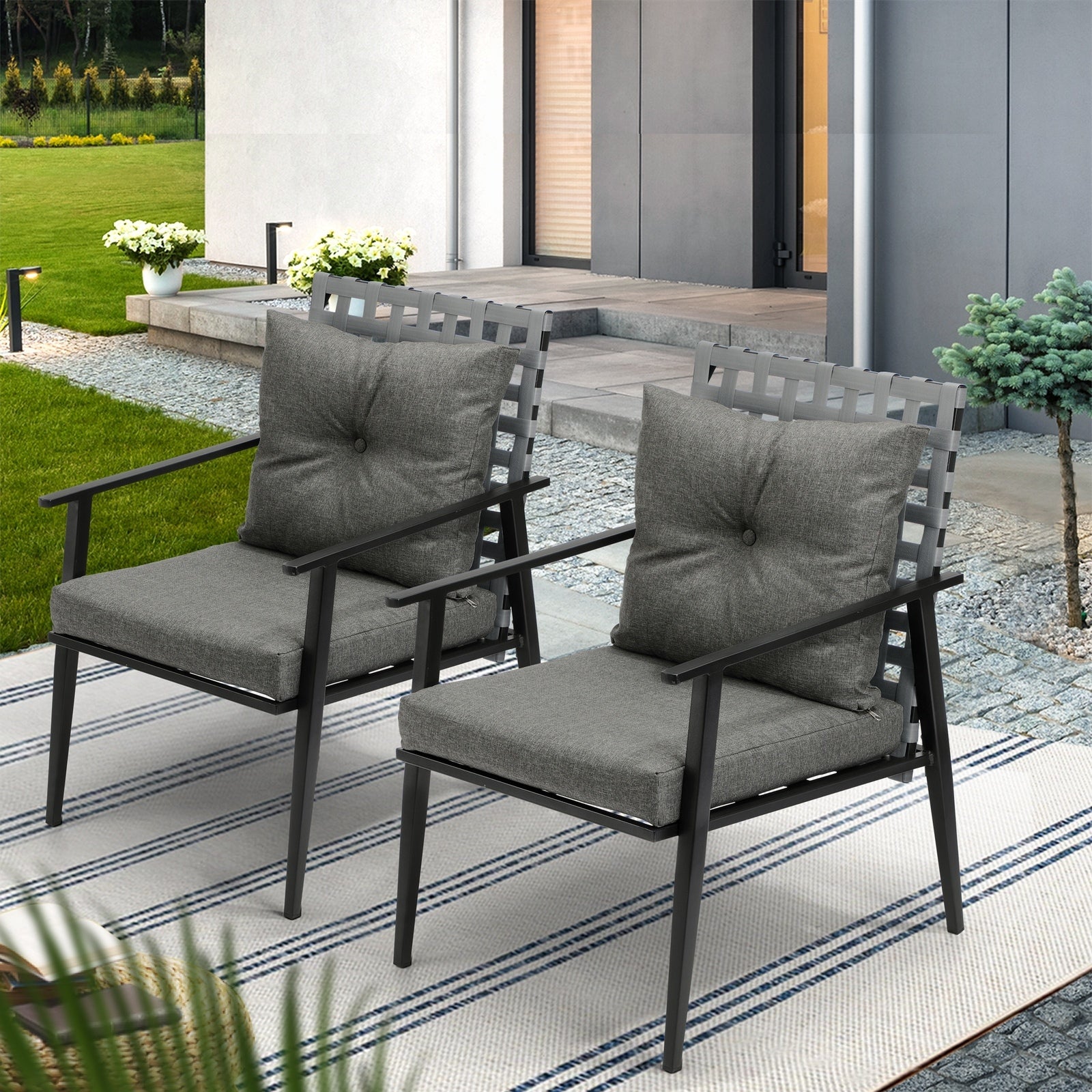 Livsip Outdoor Rattan Chairs Furniture Garden Patio Lounge Armchair Black 2PCS - Sunyee