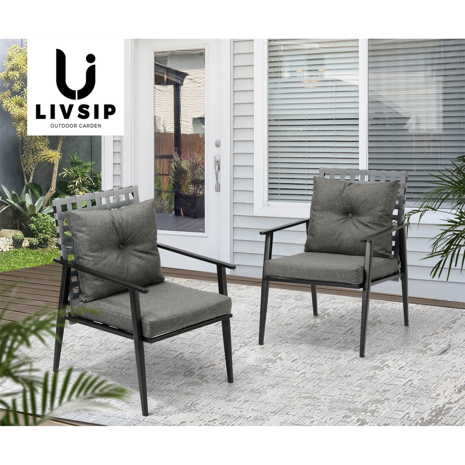 Livsip Outdoor Rattan Chairs Furniture Garden Patio Lounge Armchair Black 2PCS - Sunyee