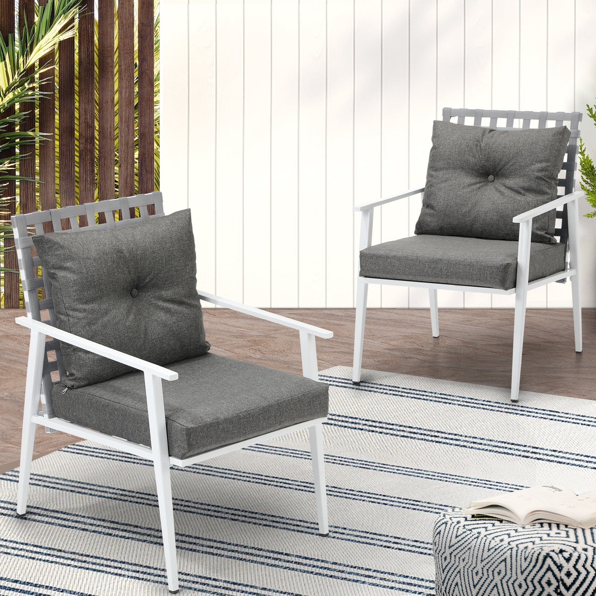 Livsip Outdoor Rattan Chairs Setting Garden Patio Lounge Armchair White 2PCS - Sunyee