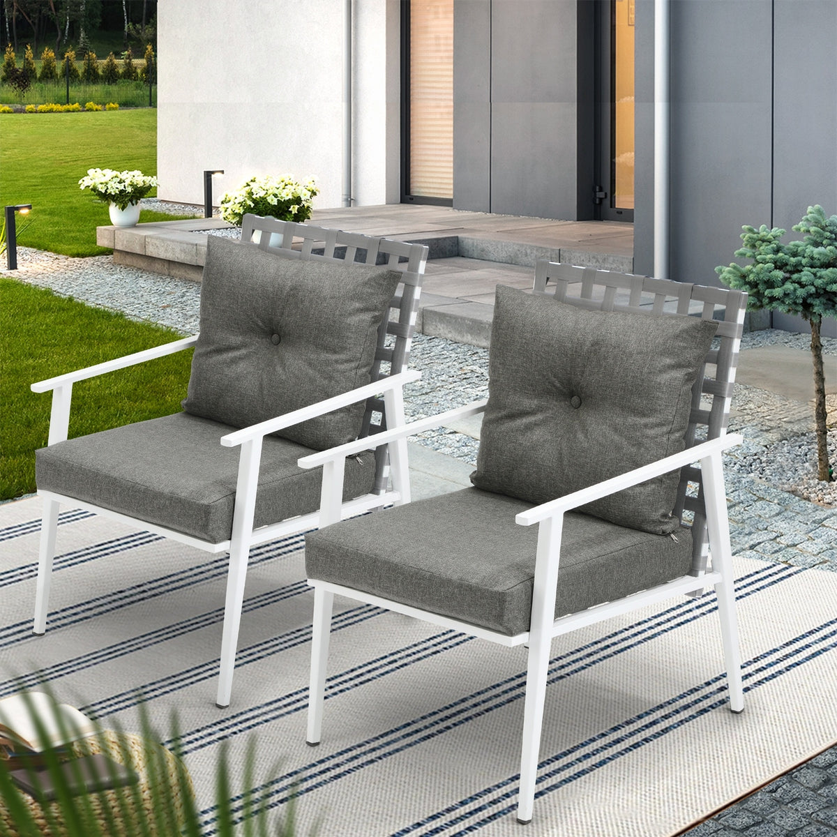 Livsip Outdoor Rattan Chairs Setting Garden Patio Lounge Armchair White 2PCS - Sunyee