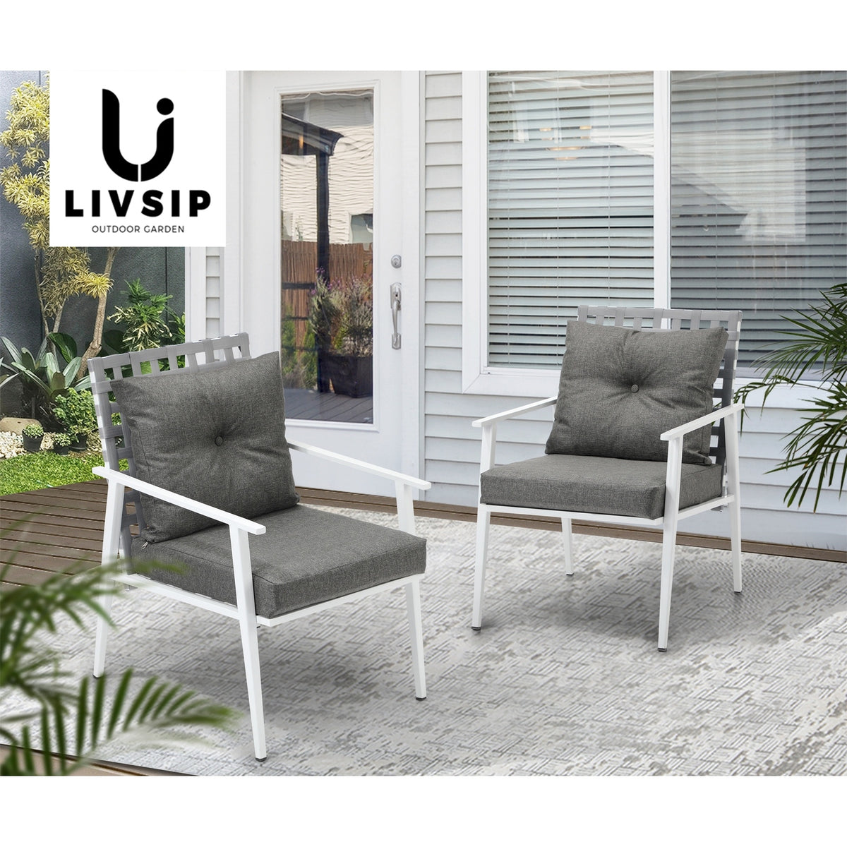 Livsip Outdoor Rattan Chairs Setting Garden Patio Lounge Armchair White 2PCS - Sunyee