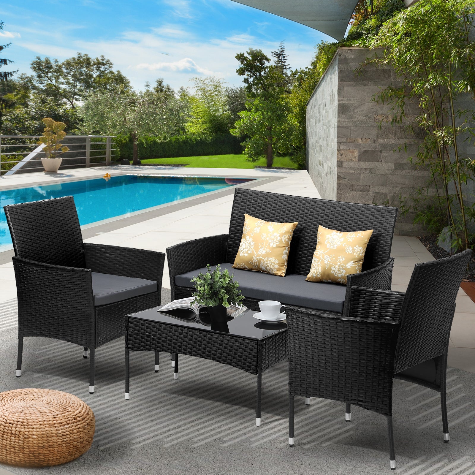 Livsip 4PCS Outdoor Furniture Setting Patio Garden Table Chair Set Wicker Sofa - Sunyee