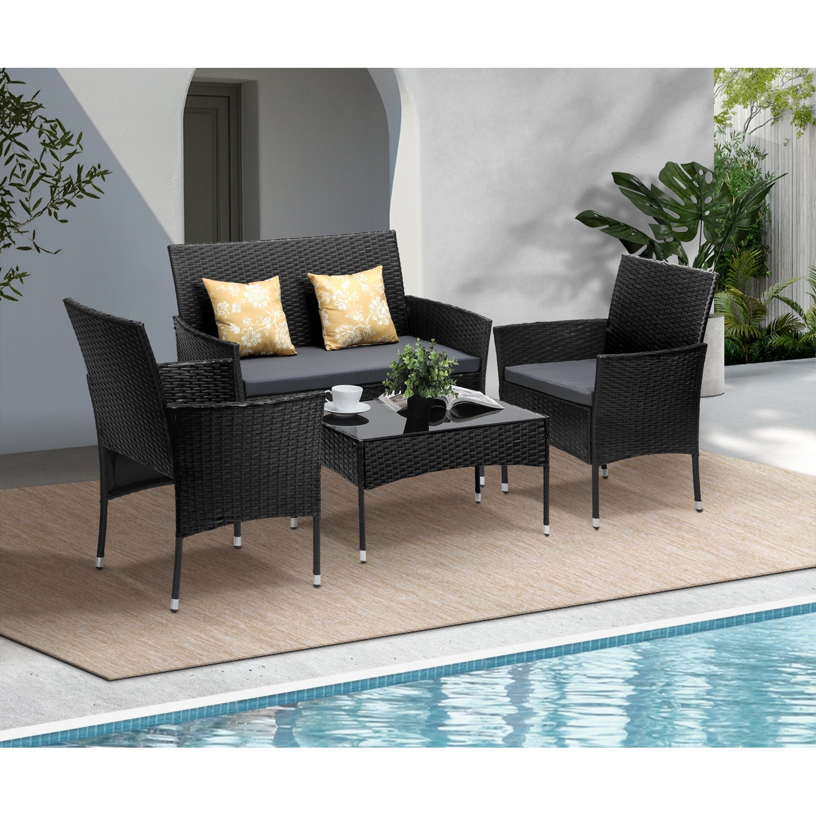 Livsip 4PCS Outdoor Furniture Setting Patio Garden Table Chair Set Wicker Sofa - Sunyee