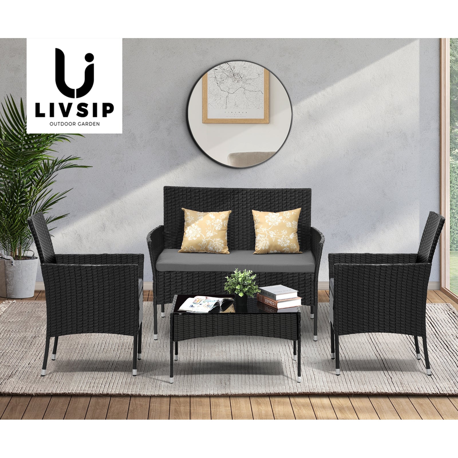 Livsip 4PCS Outdoor Furniture Setting Patio Garden Table Chair Set Wicker Sofa - Sunyee