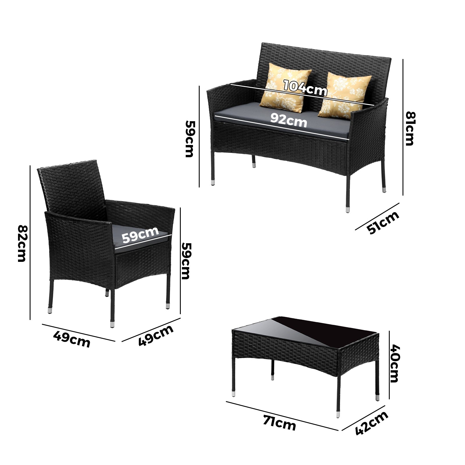 Livsip 4PCS Outdoor Furniture Setting Patio Garden Table Chair Set Wicker Sofa - Sunyee
