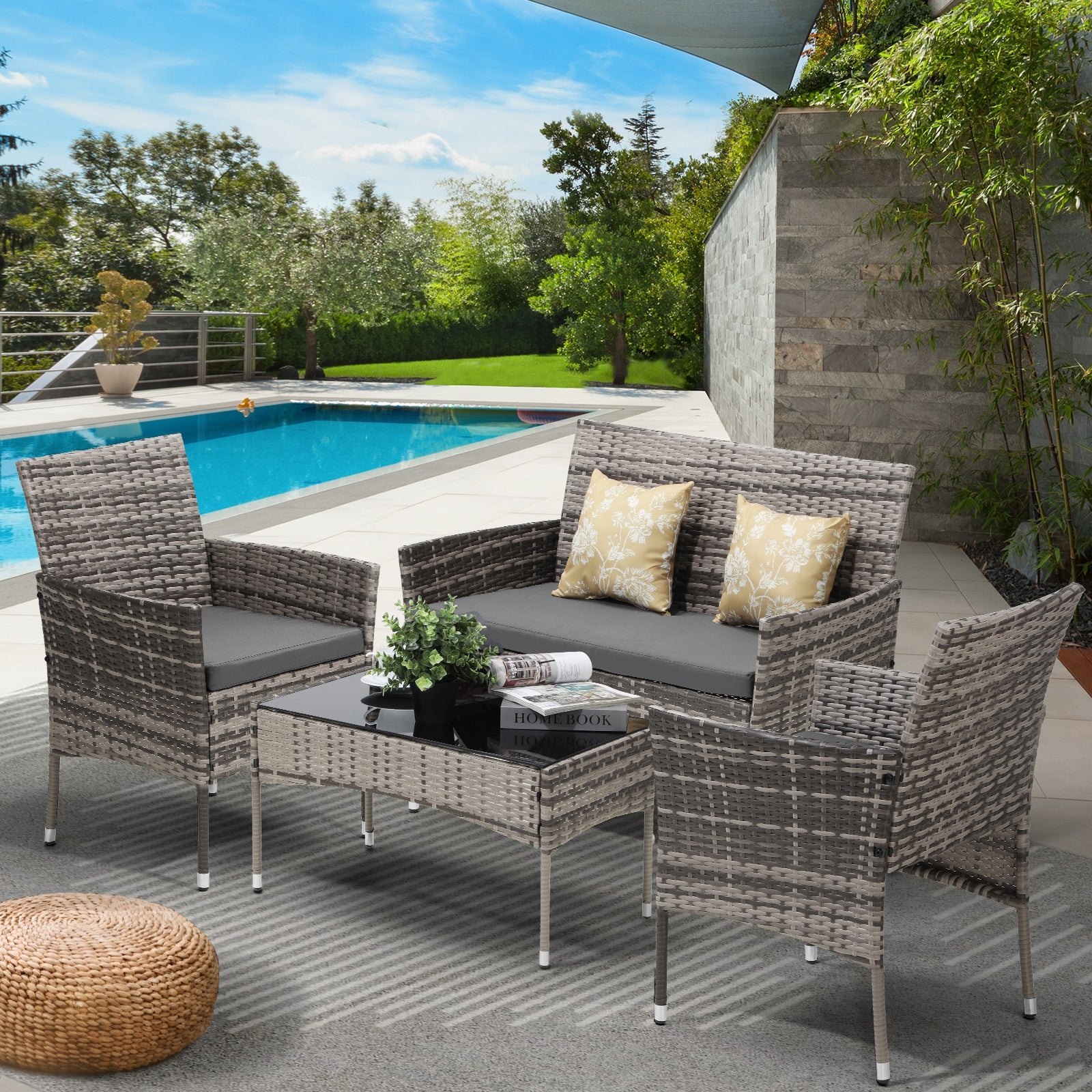 Livsip Outdoor Furniture 4-Piece Lounge Setting Chairs Table Wicker Set Patio - Sunyee