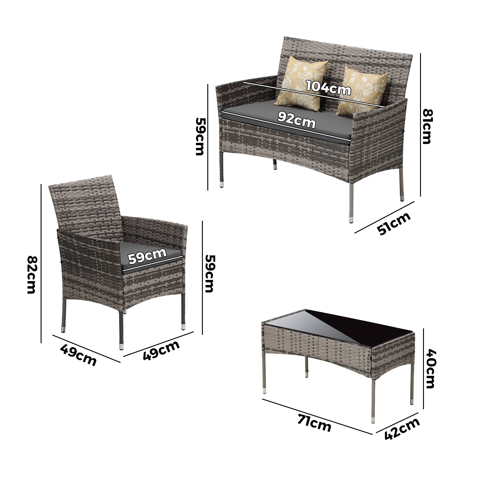 Livsip Outdoor Furniture 4-Piece Lounge Setting Chairs Table Wicker Set Patio - Sunyee