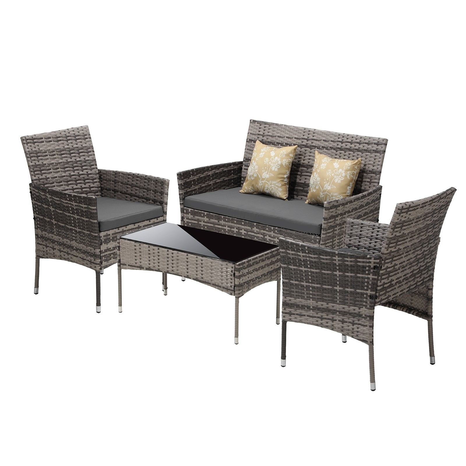 Livsip Outdoor Furniture 4-Piece Lounge Setting Chairs Table Wicker Set Patio - Sunyee