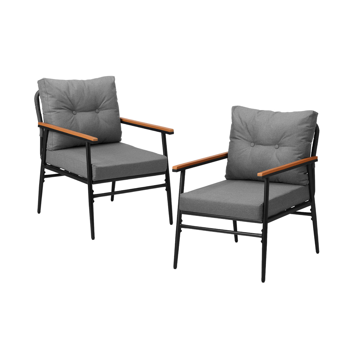 Livsip 2PCS Outdoor Chairs Furniture Garden Patio Armchair Lounge Sofa Black - Sunyee
