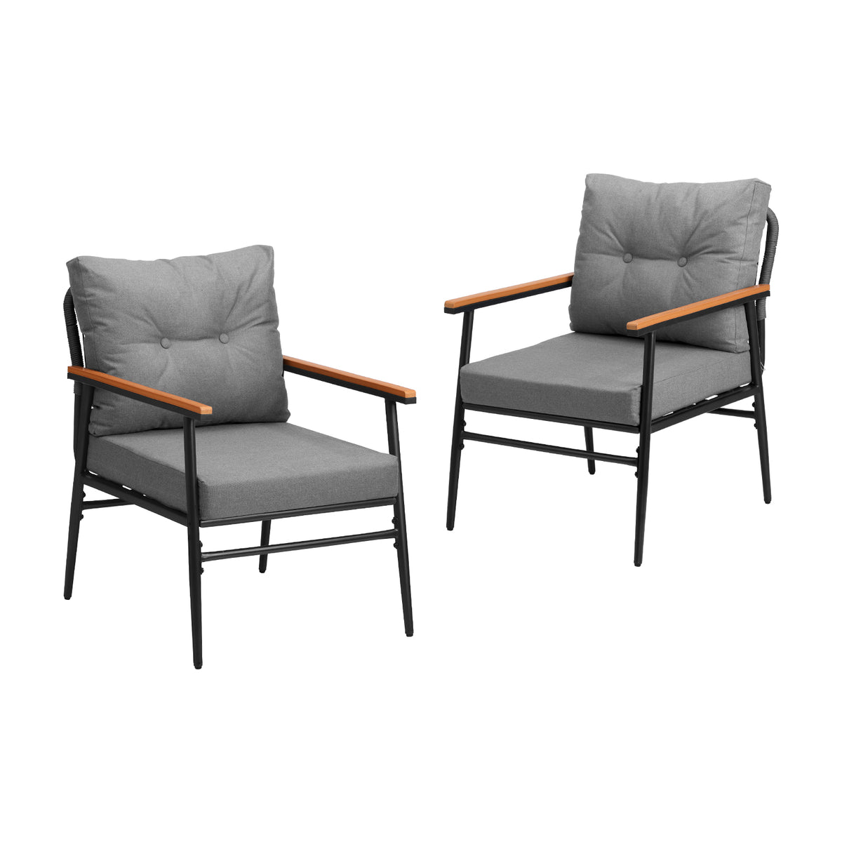 Livsip 2PCS Outdoor Chairs Furniture Garden Patio Armchair Lounge Sofa Black - Sunyee