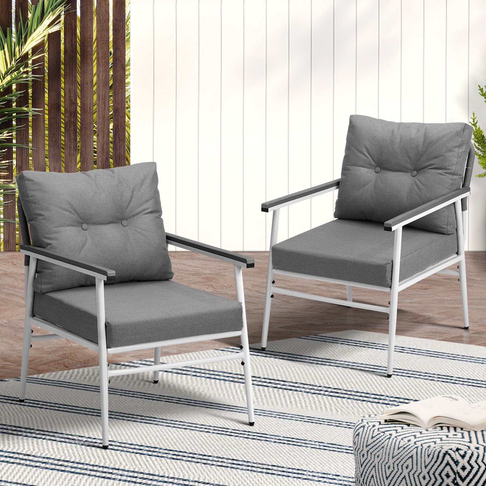 Livsip 2PCS Outdoor Chairs Setting Garden Patio Armchair Lounge Sofa White - Sunyee