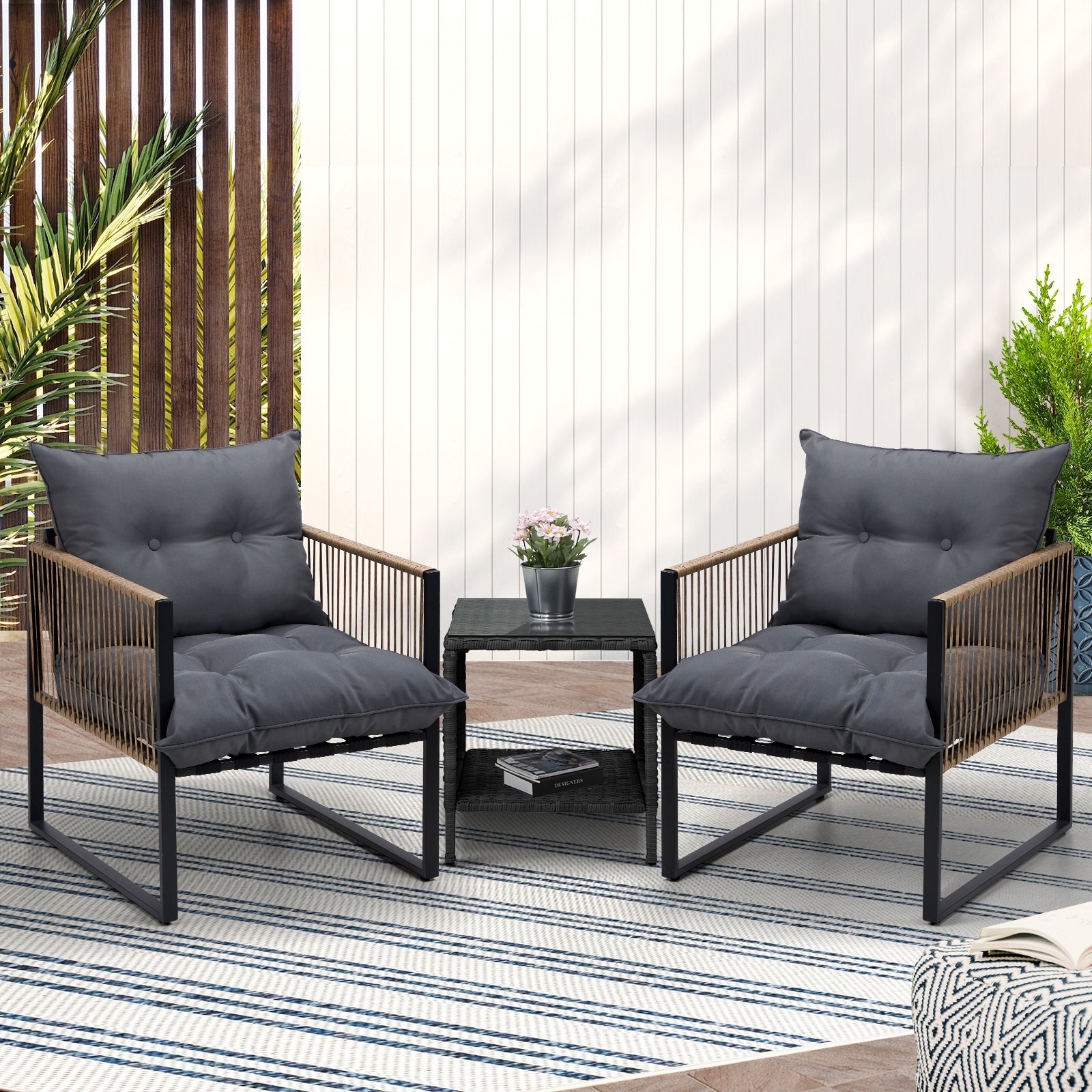 Livsip 2 Seater Outdoor Patio Set Rattan Table Garden Lounge Setting Furniture - Sunyee