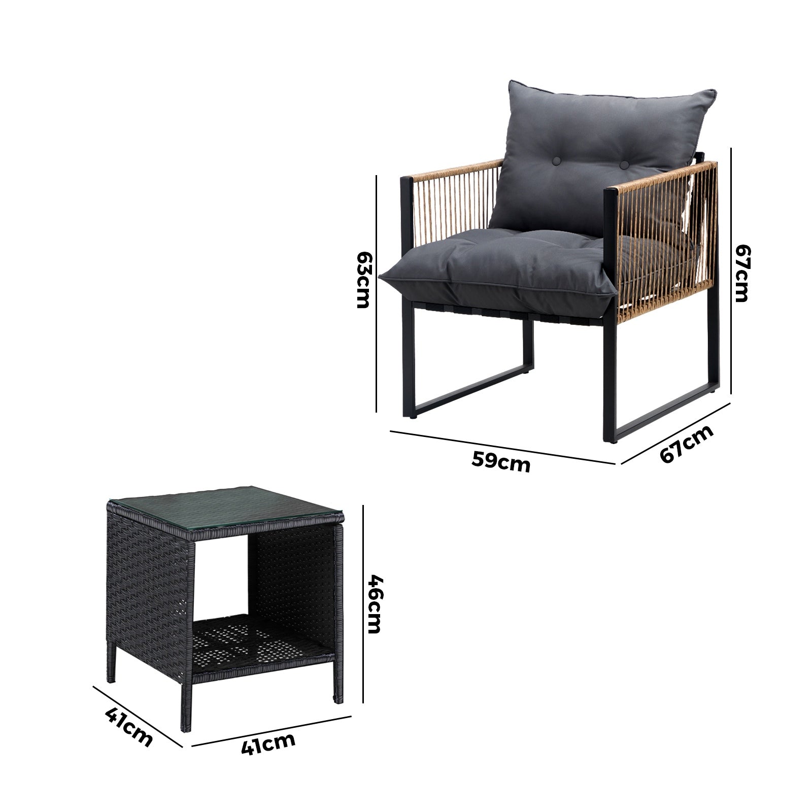 Livsip 2 Seater Outdoor Patio Set Rattan Table Garden Lounge Setting Furniture - Sunyee