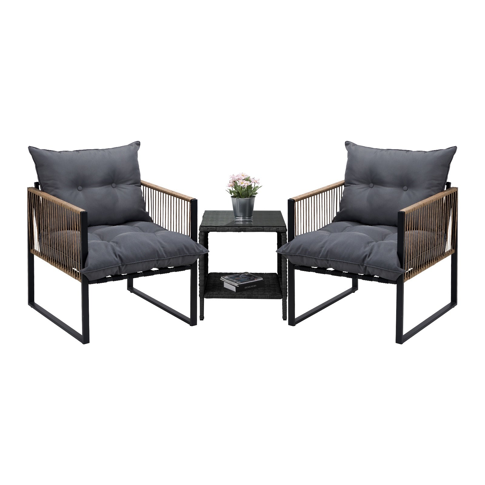 Livsip 2 Seater Outdoor Patio Set Rattan Table Garden Lounge Setting Furniture - Sunyee