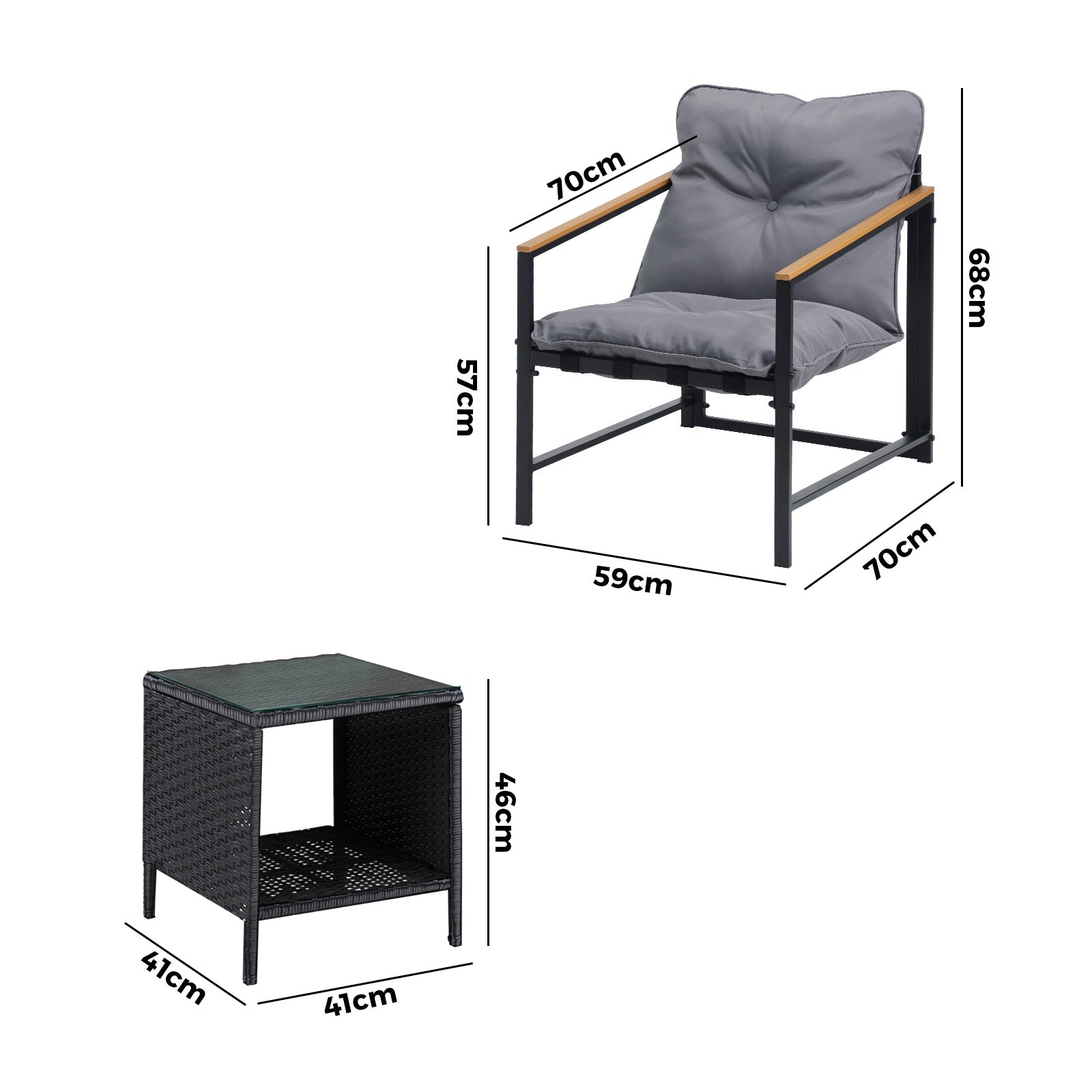 Livsip 3 Piece Outdoor Patio Set Lounge Setting Garden Furniture Rattan Table - Sunyee