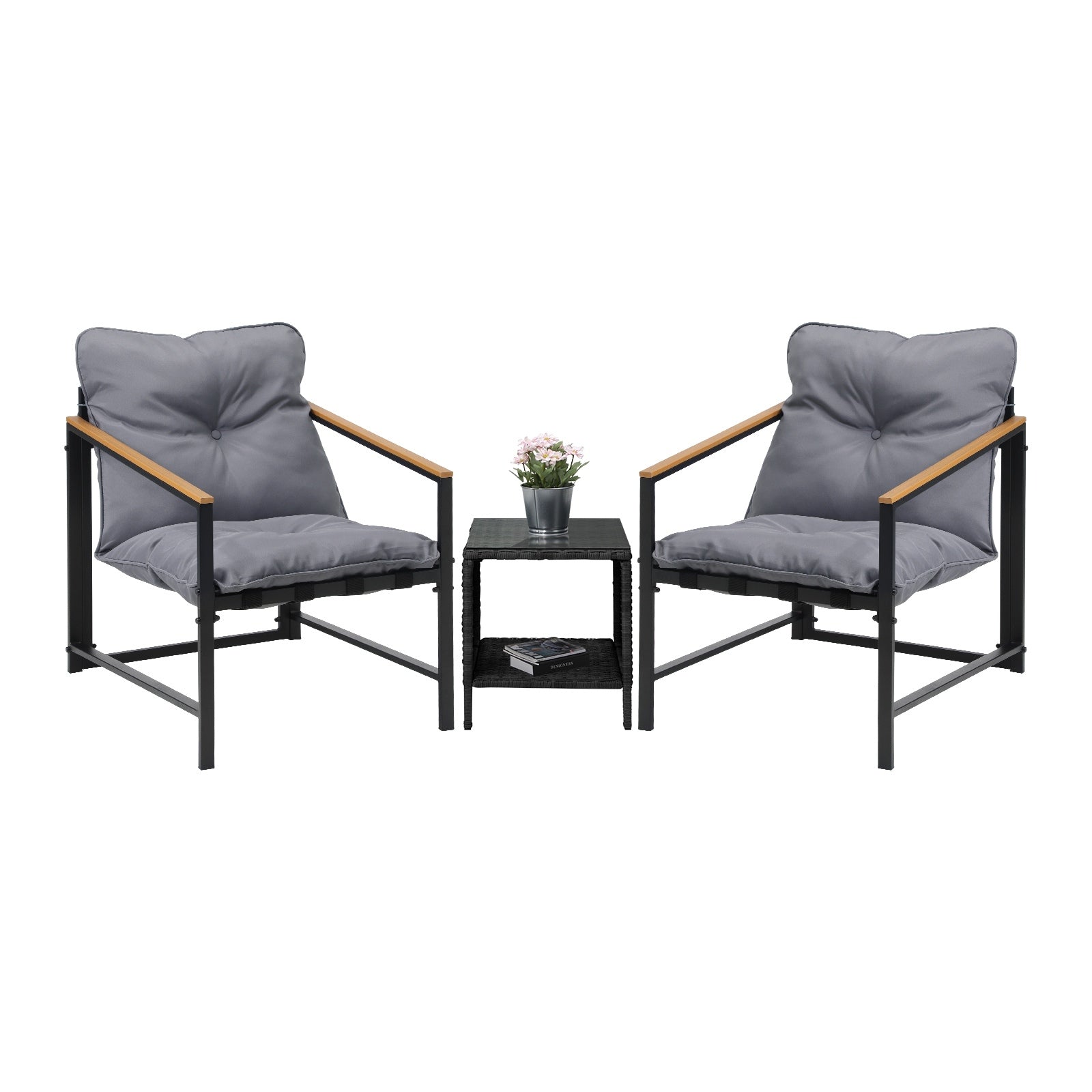 Livsip 3 Piece Outdoor Patio Set Lounge Setting Garden Furniture Rattan Table - Sunyee