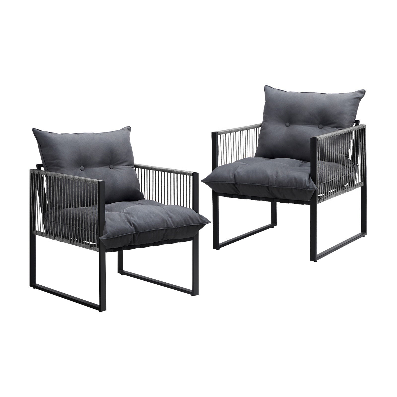 Livsip 2PCS Outdoor Furniture Patio Chairs Garden Lounge Sofa Set PE Wicker Grey - Sunyee