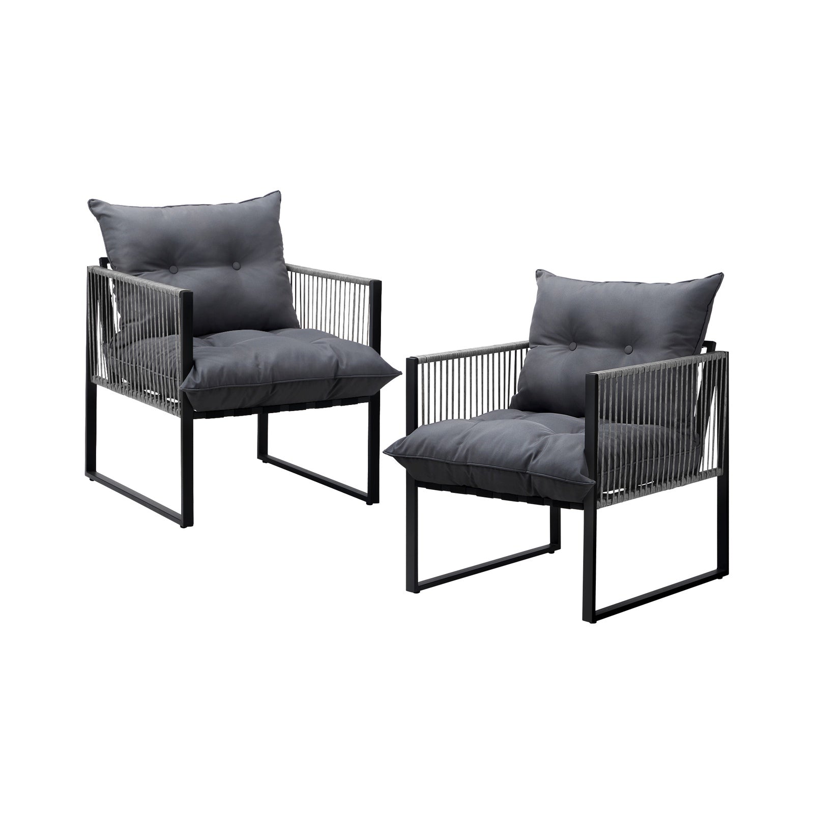 Livsip 2PCS Outdoor Furniture Patio Chairs Garden Lounge Sofa Set PE Wicker Grey - Sunyee
