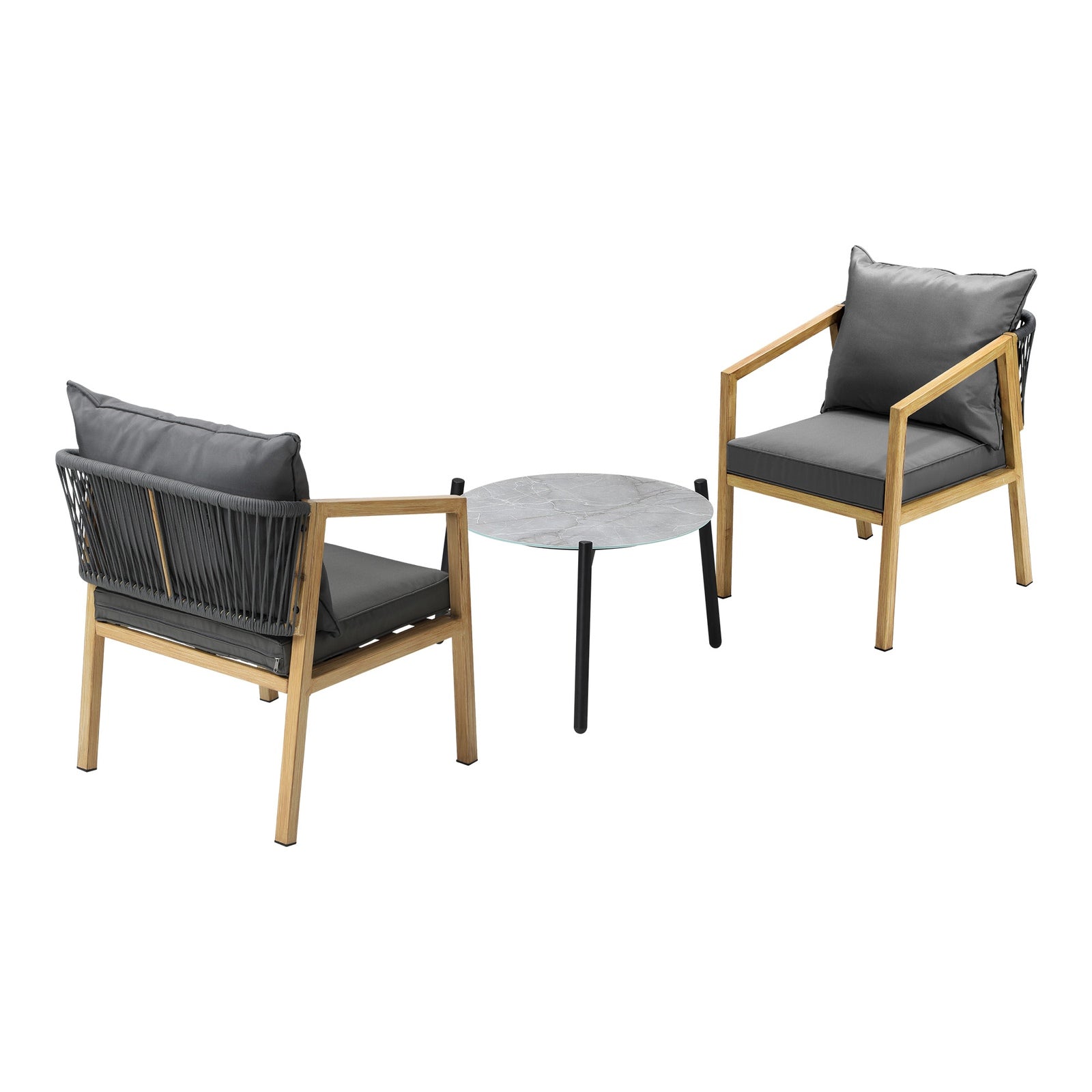Livsip 3PCS Outdoor Patio Setting Furniture Lounge Set Grey 50cm Coffee Table - Sunyee