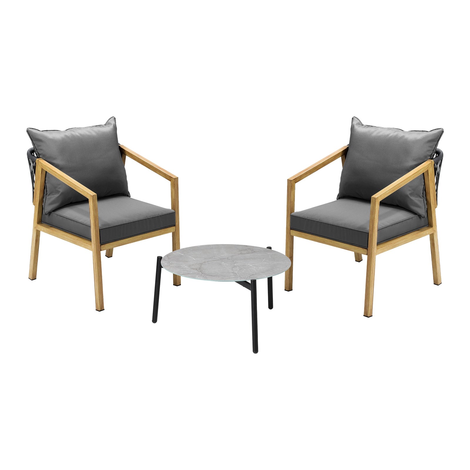 Livsip 3PCS Outdoor Patio Setting Furniture Lounge Set Grey 50cm Coffee Table - Sunyee
