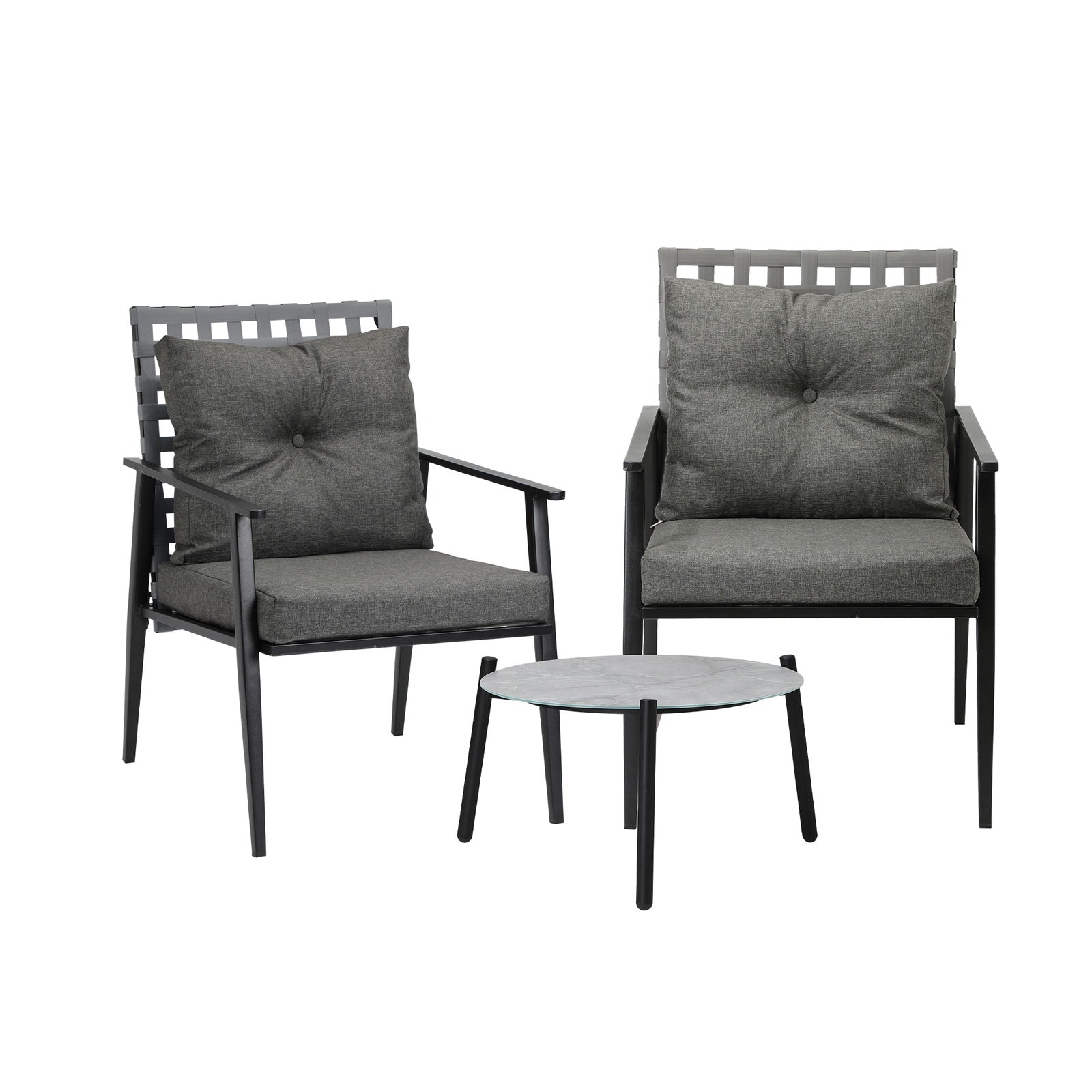 Livsip Outdoor Patio Set 3pc Lounge Sets 50CM Grey Marble Table Rattan Chairs - Sunyee