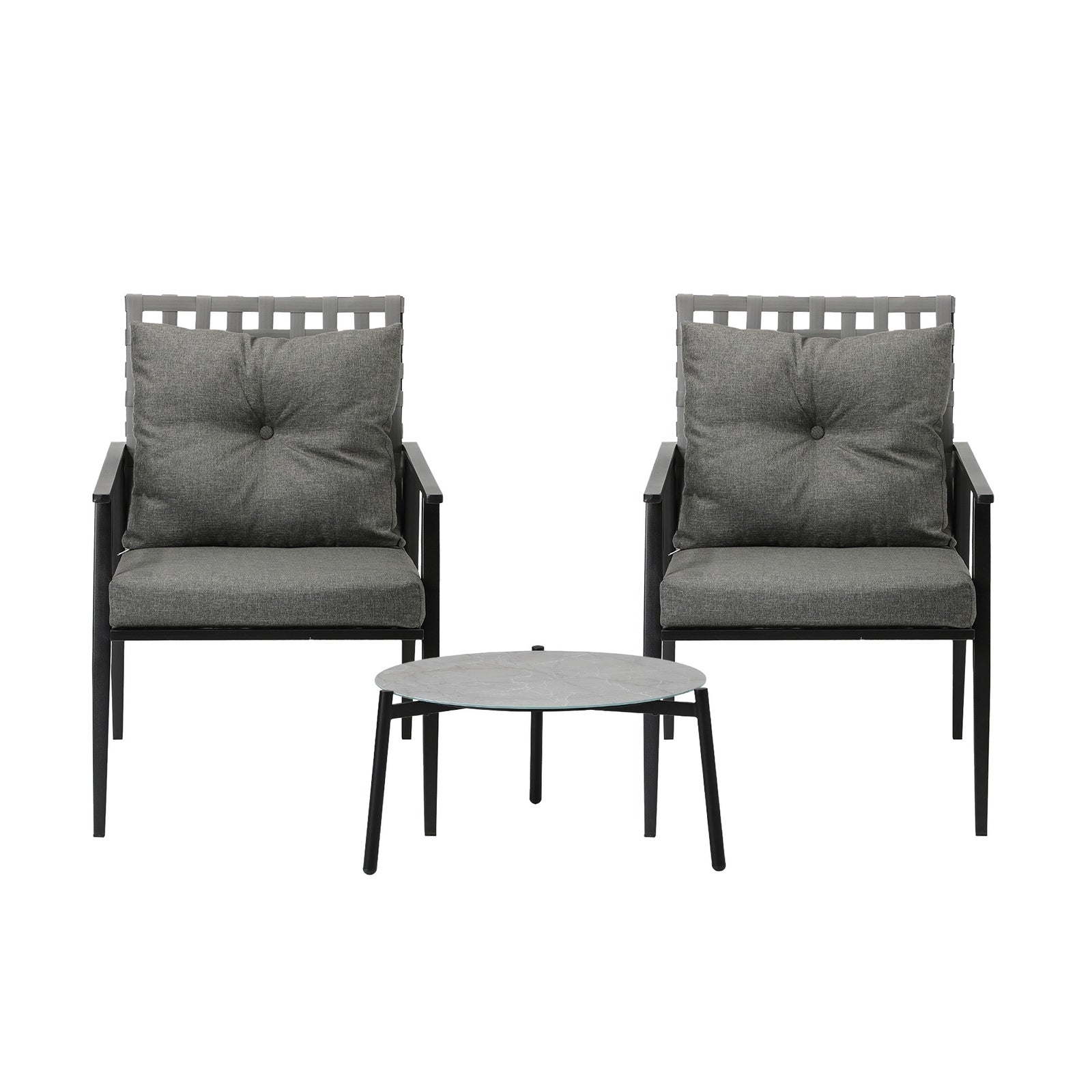 Livsip Outdoor Patio Set 3pc Lounge Sets 50CM Grey Marble Table Rattan Chairs - Sunyee