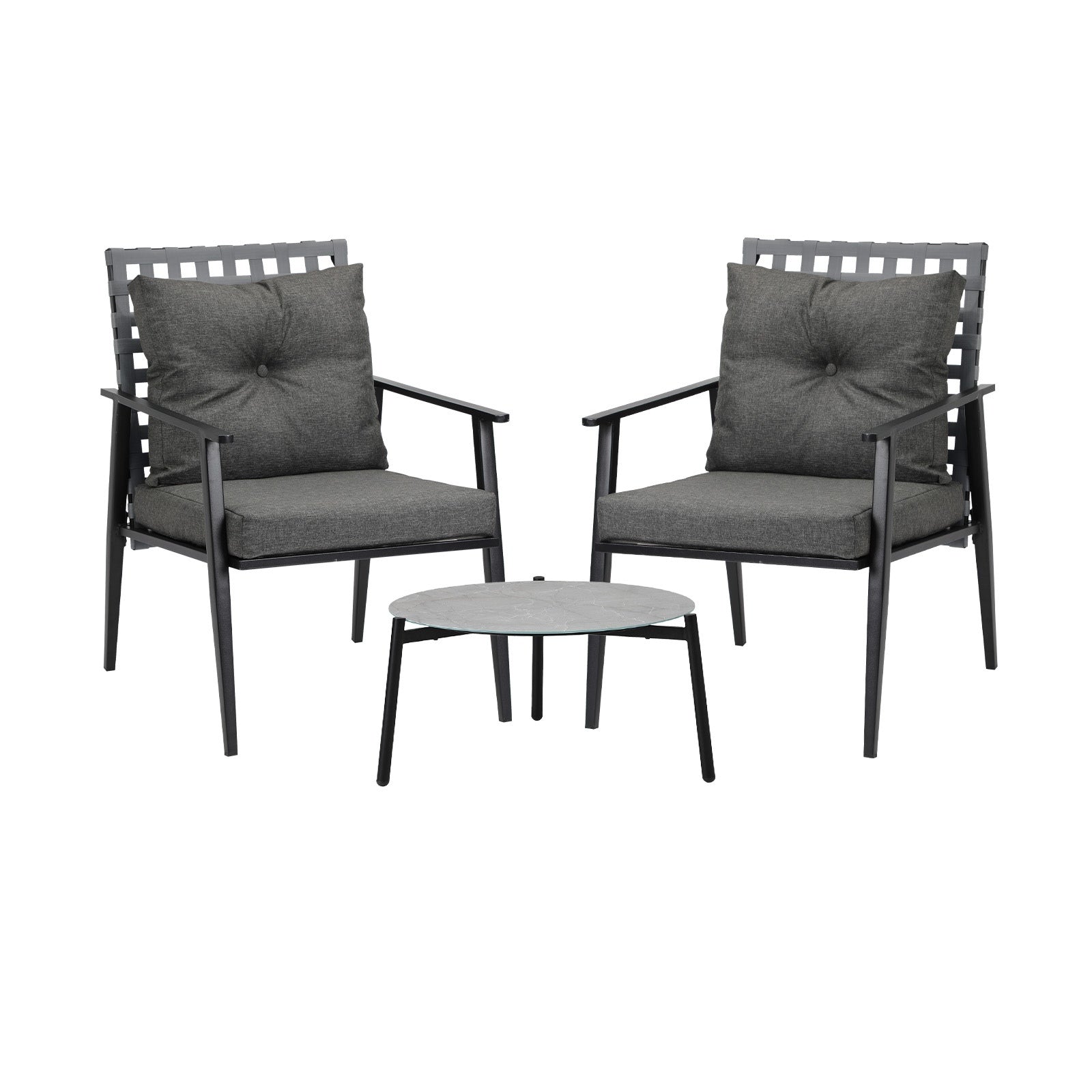 Livsip Outdoor Patio Set 3pc Lounge Sets 50CM Grey Marble Table Rattan Chairs - Sunyee