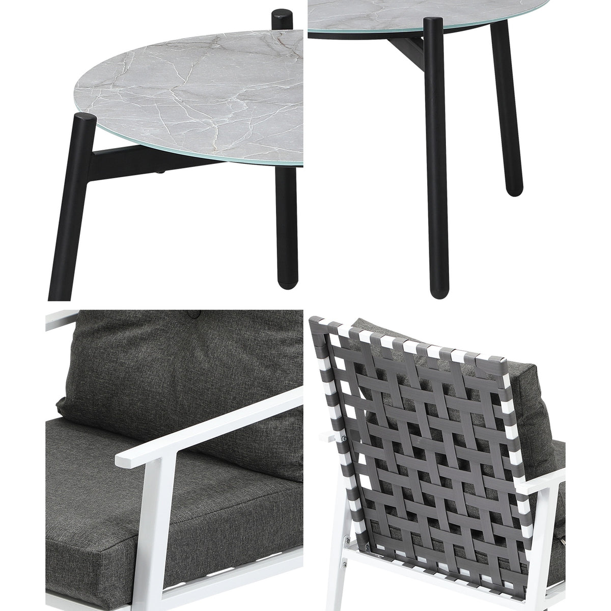 Livsip 3pc Outdoor Lounge Sets Patio Set 50CM Grey Round Table Rattan Chairs - Sunyee