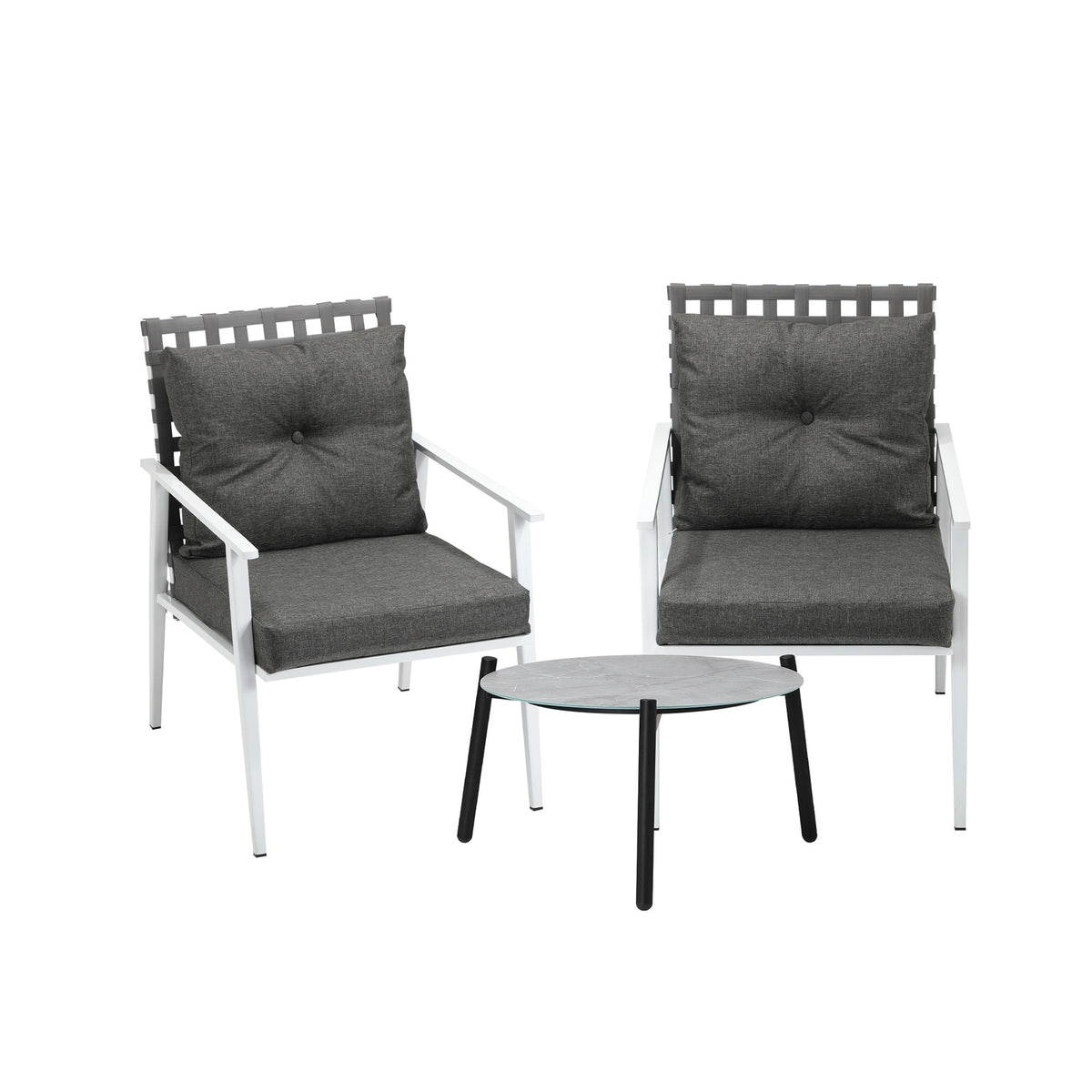 Livsip 3pc Outdoor Lounge Sets Patio Set 50CM Grey Round Table Rattan Chairs - Sunyee