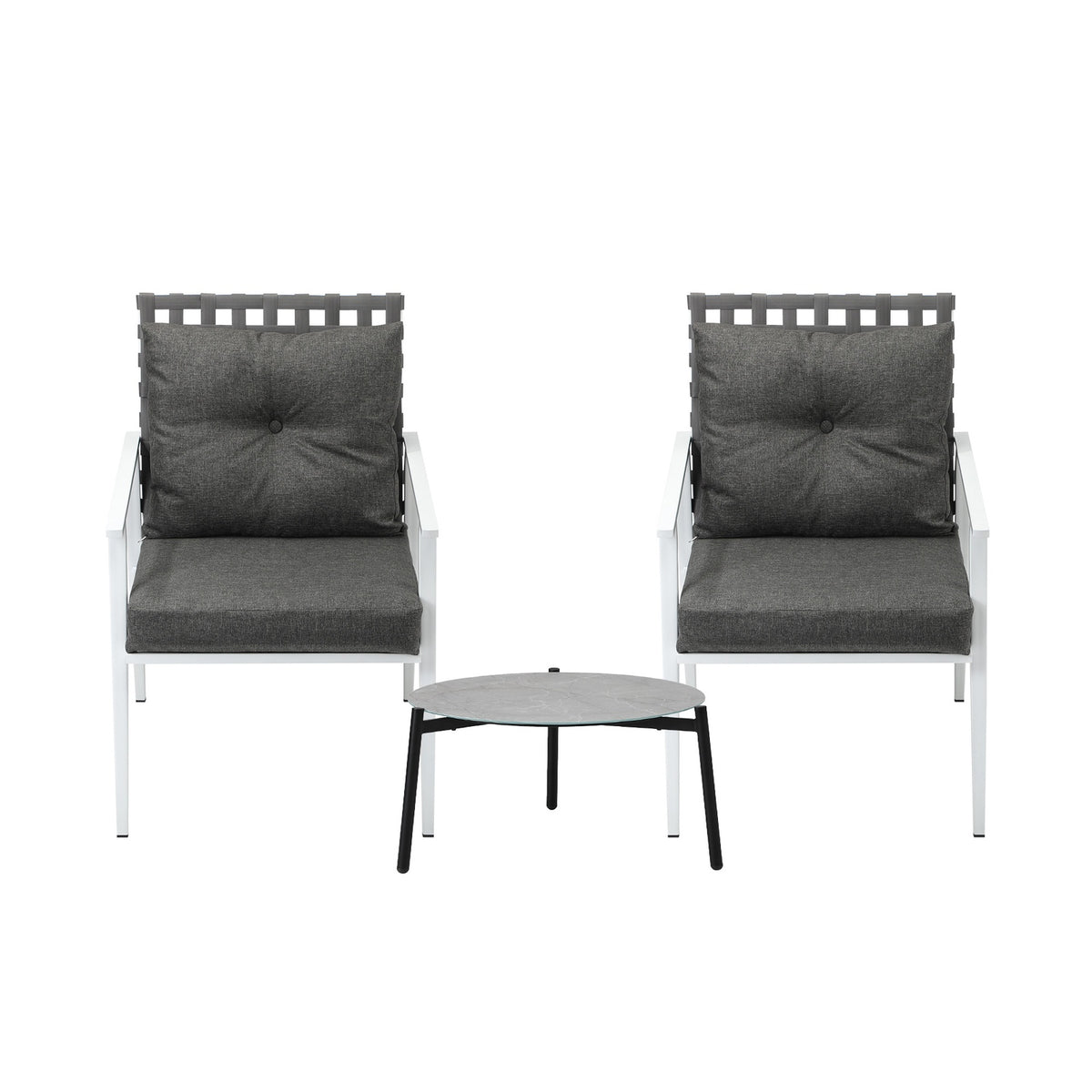 Livsip 3pc Outdoor Lounge Sets Patio Set 50CM Grey Round Table Rattan Chairs - Sunyee