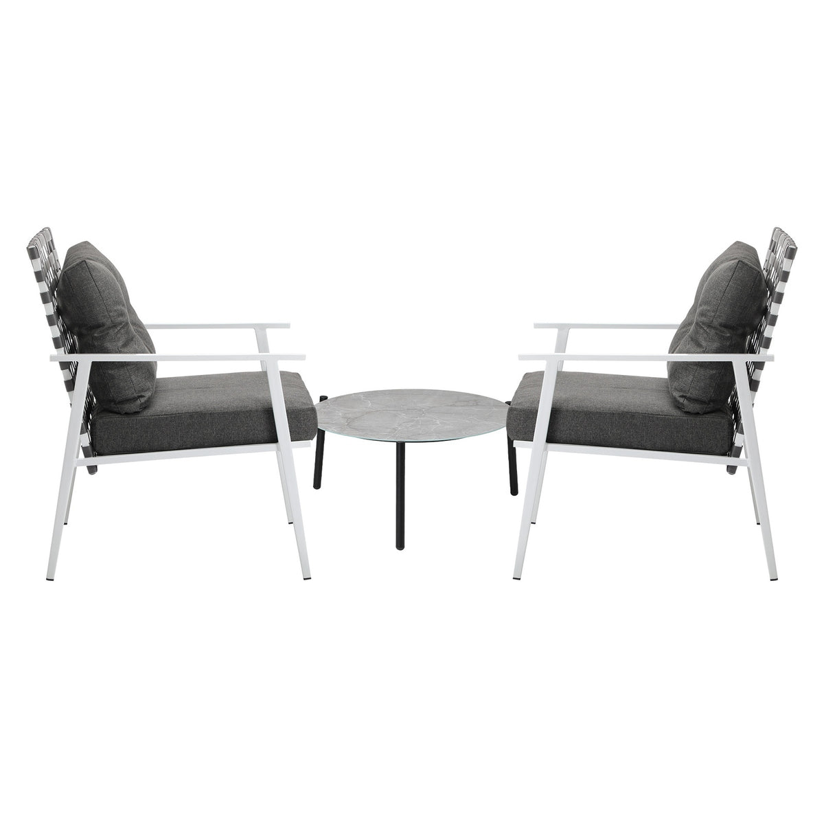 Livsip 3pc Outdoor Lounge Sets Patio Set 50CM Grey Round Table Rattan Chairs - Sunyee