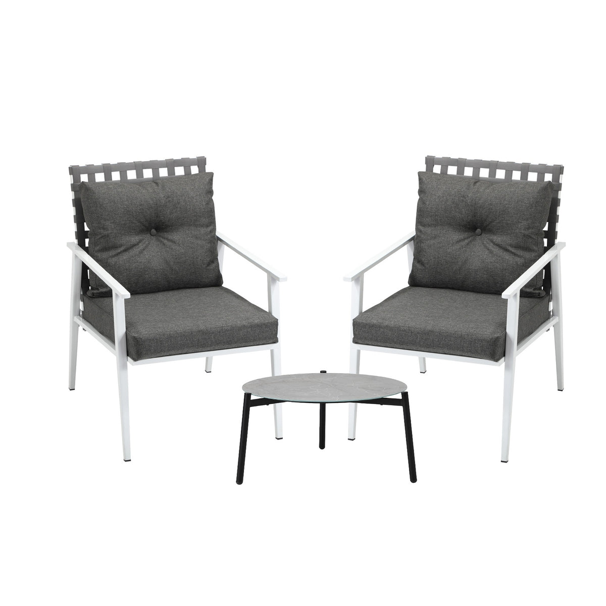 Livsip 3pc Outdoor Lounge Sets Patio Set 50CM Grey Round Table Rattan Chairs - Sunyee