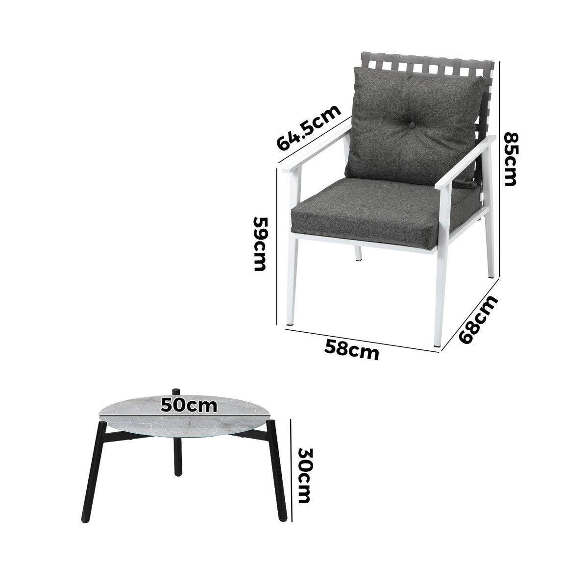 Livsip 3pc Outdoor Lounge Sets Patio Set 50CM Grey Round Table Rattan Chairs - Sunyee