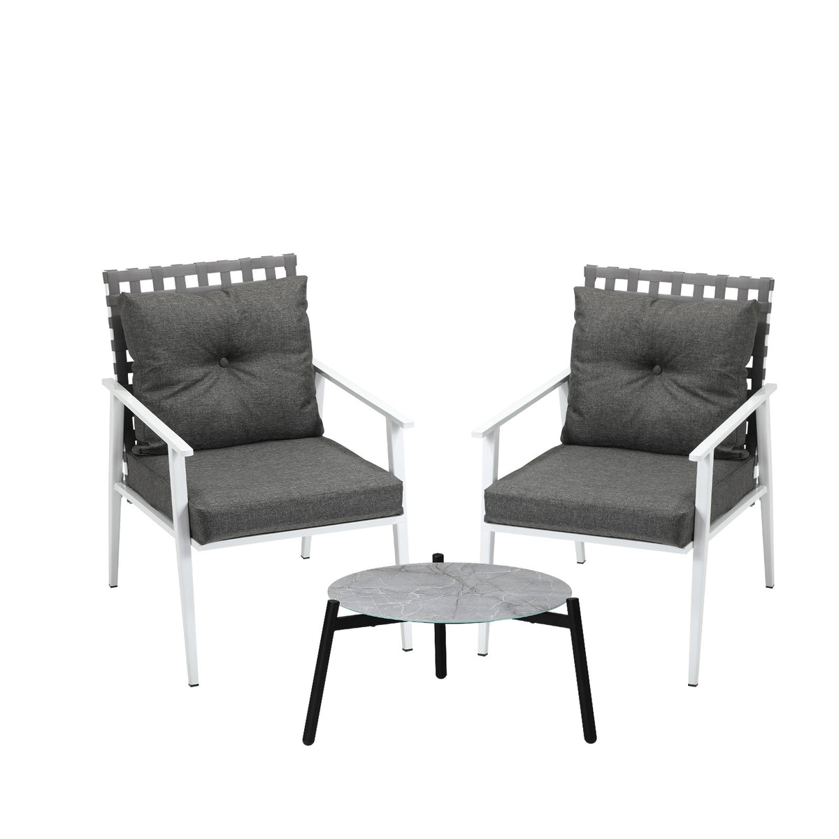 Livsip 3pc Outdoor Lounge Sets Patio Set 50CM Grey Round Table Rattan Chairs - Sunyee