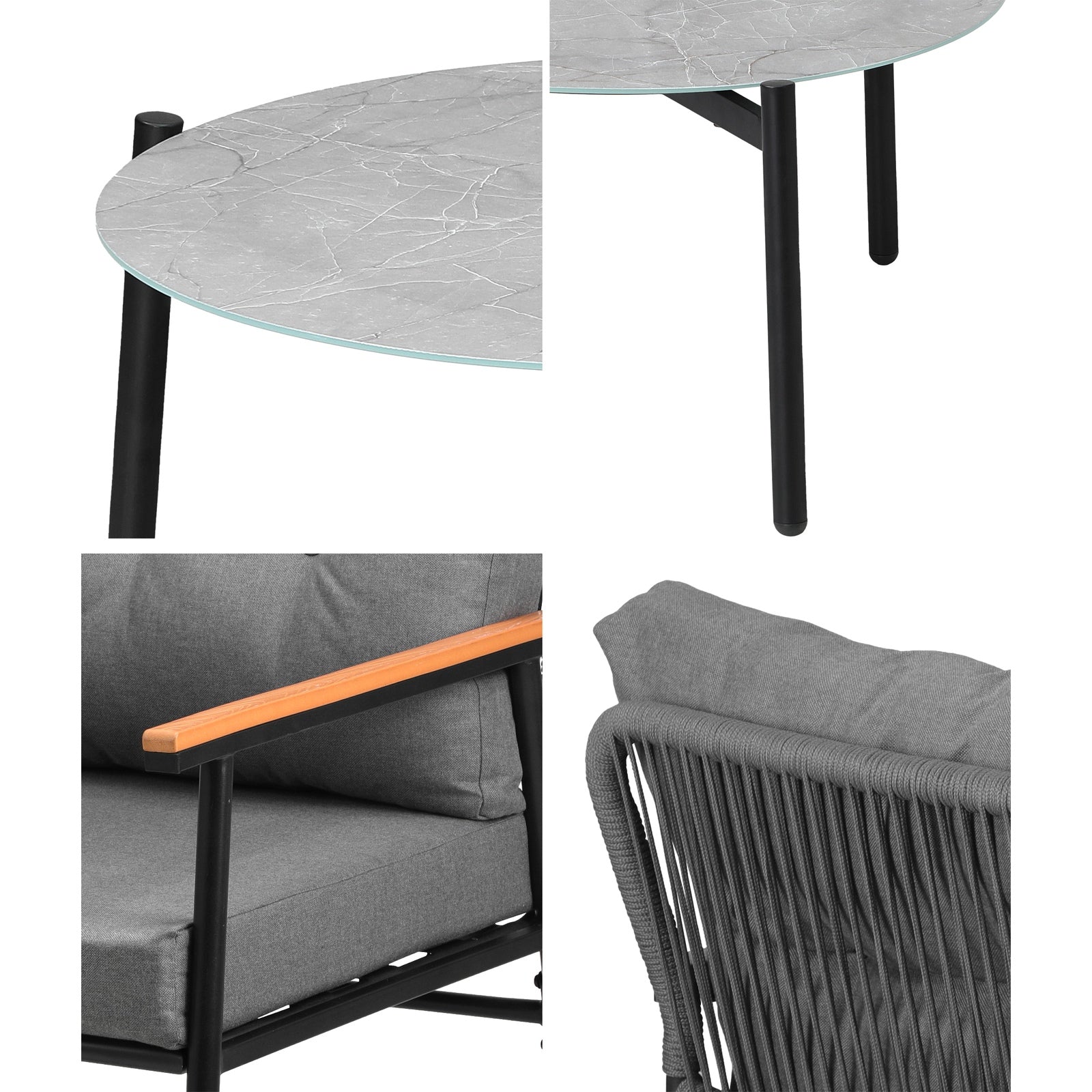 Livsip Outdoor Patio Setting 3 Piece Bistro Lounge Furniture Set 50cm Grey Table - Sunyee