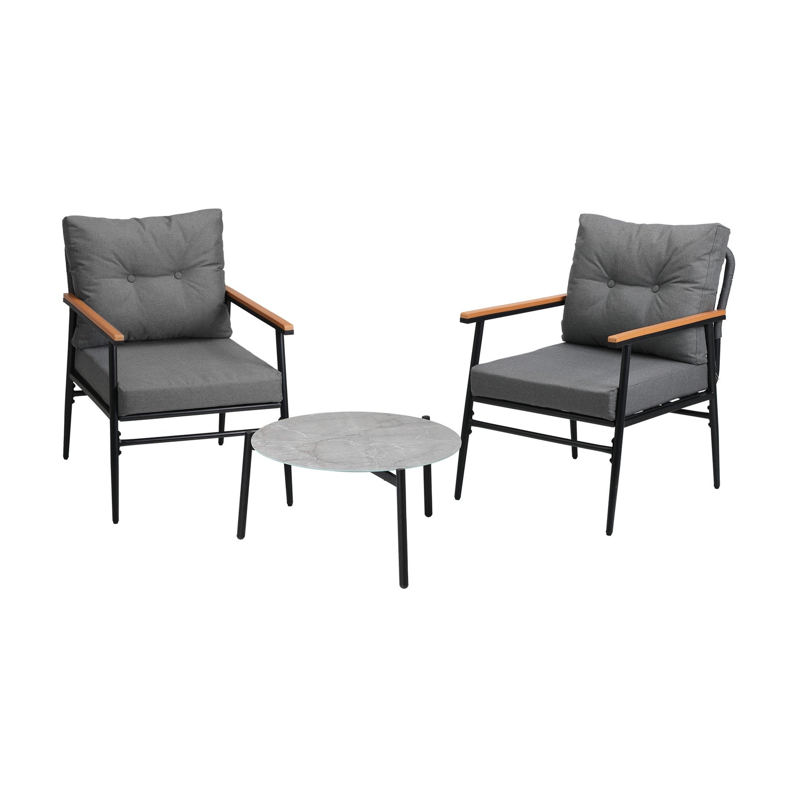 Livsip Outdoor Patio Setting 3 Piece Bistro Lounge Furniture Set 50cm Grey Table - Sunyee