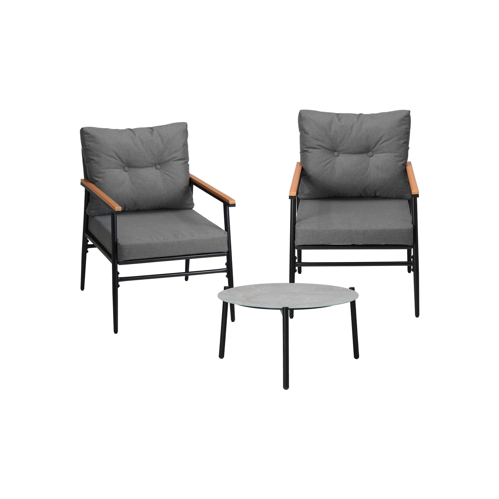 Livsip Outdoor Patio Setting 3 Piece Bistro Lounge Furniture Set 50cm Grey Table - Sunyee