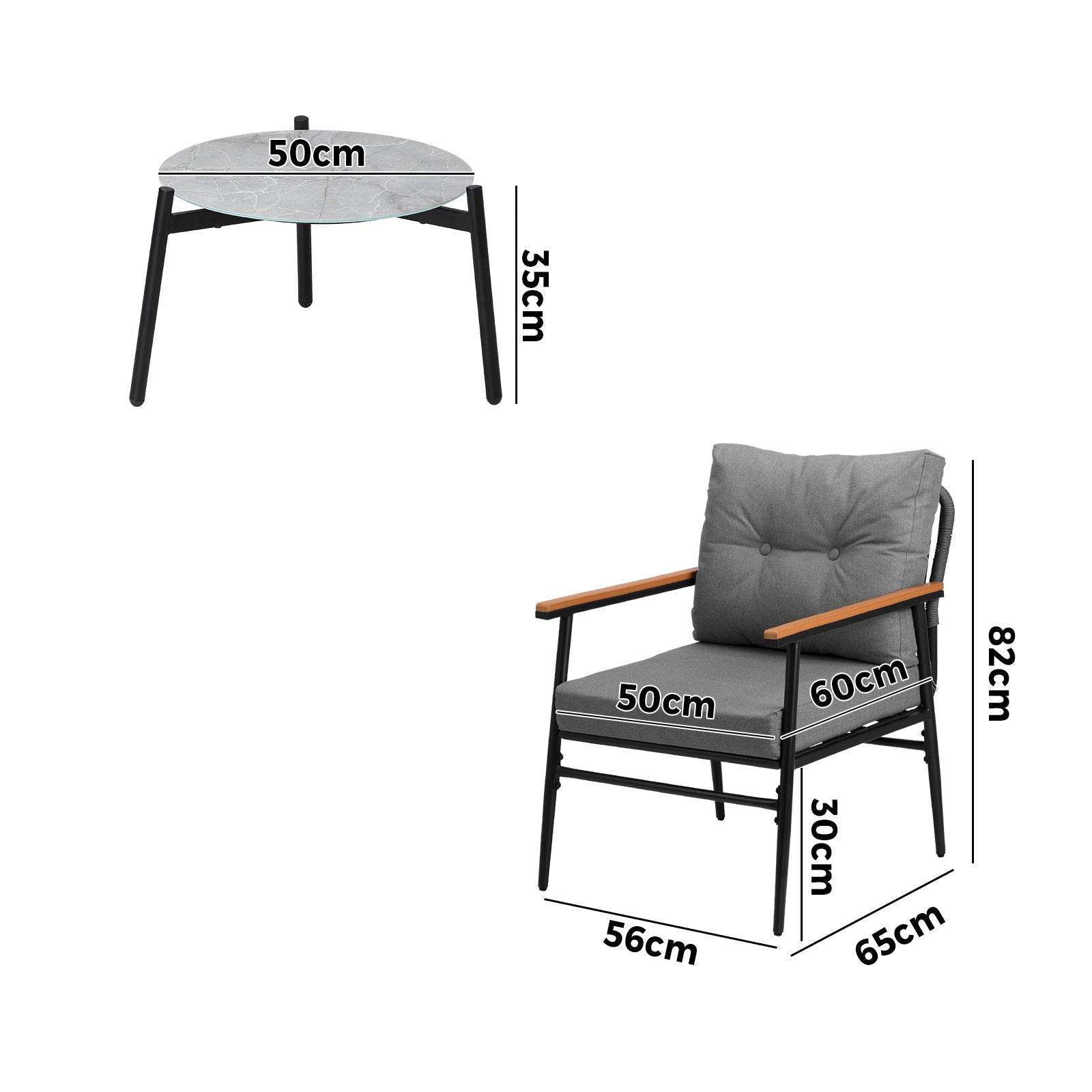 Livsip Outdoor Patio Setting 3 Piece Bistro Lounge Furniture Set 50cm Grey Table - Sunyee