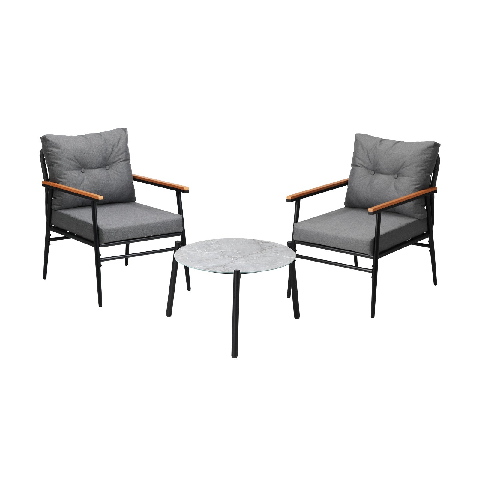 Livsip Outdoor Patio Setting 3 Piece Bistro Lounge Furniture Set 50cm Grey Table - Sunyee