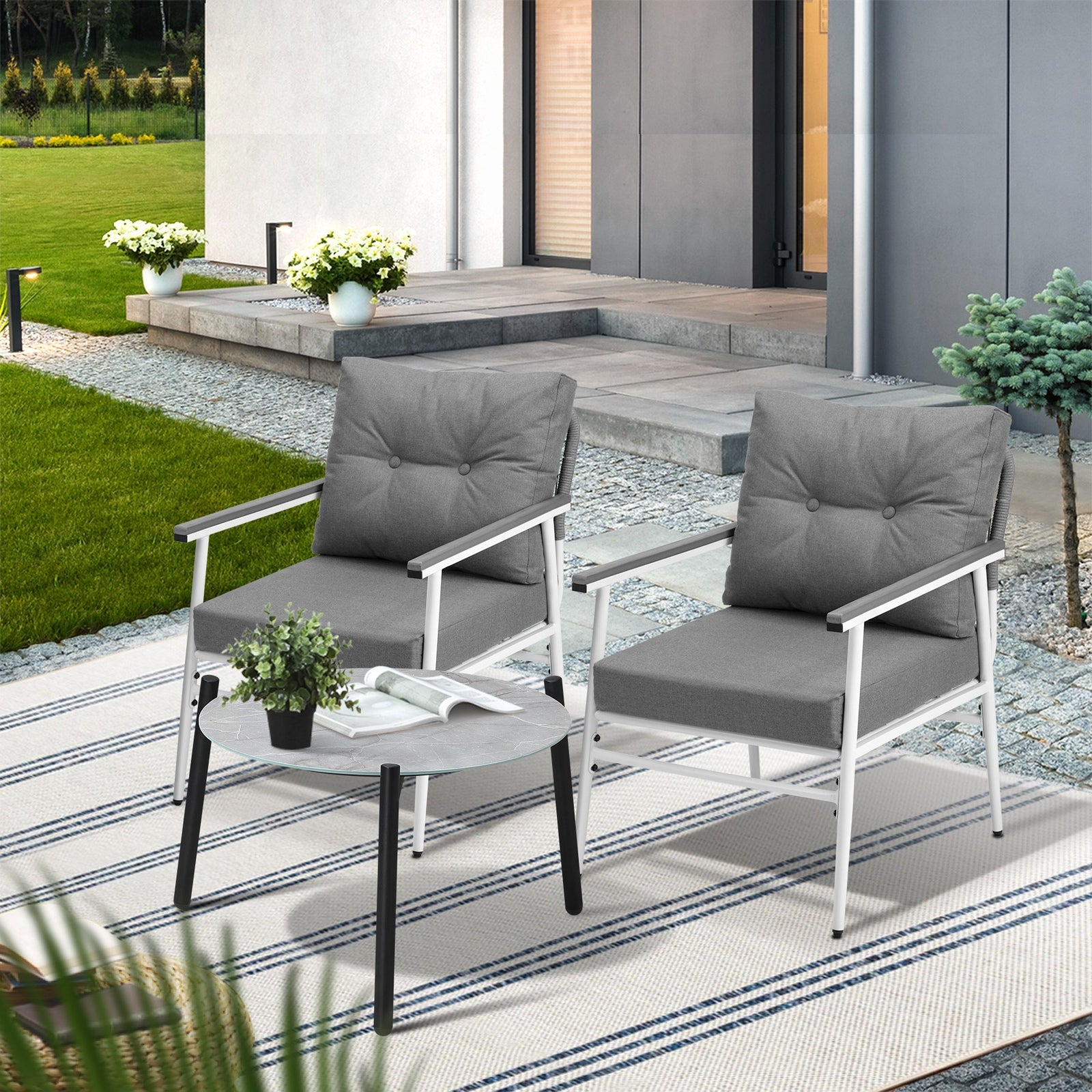 Livsip Outdoor Patio Setting 3PC Bistro Lounge Furniture Set 50cm Grey Table - Sunyee