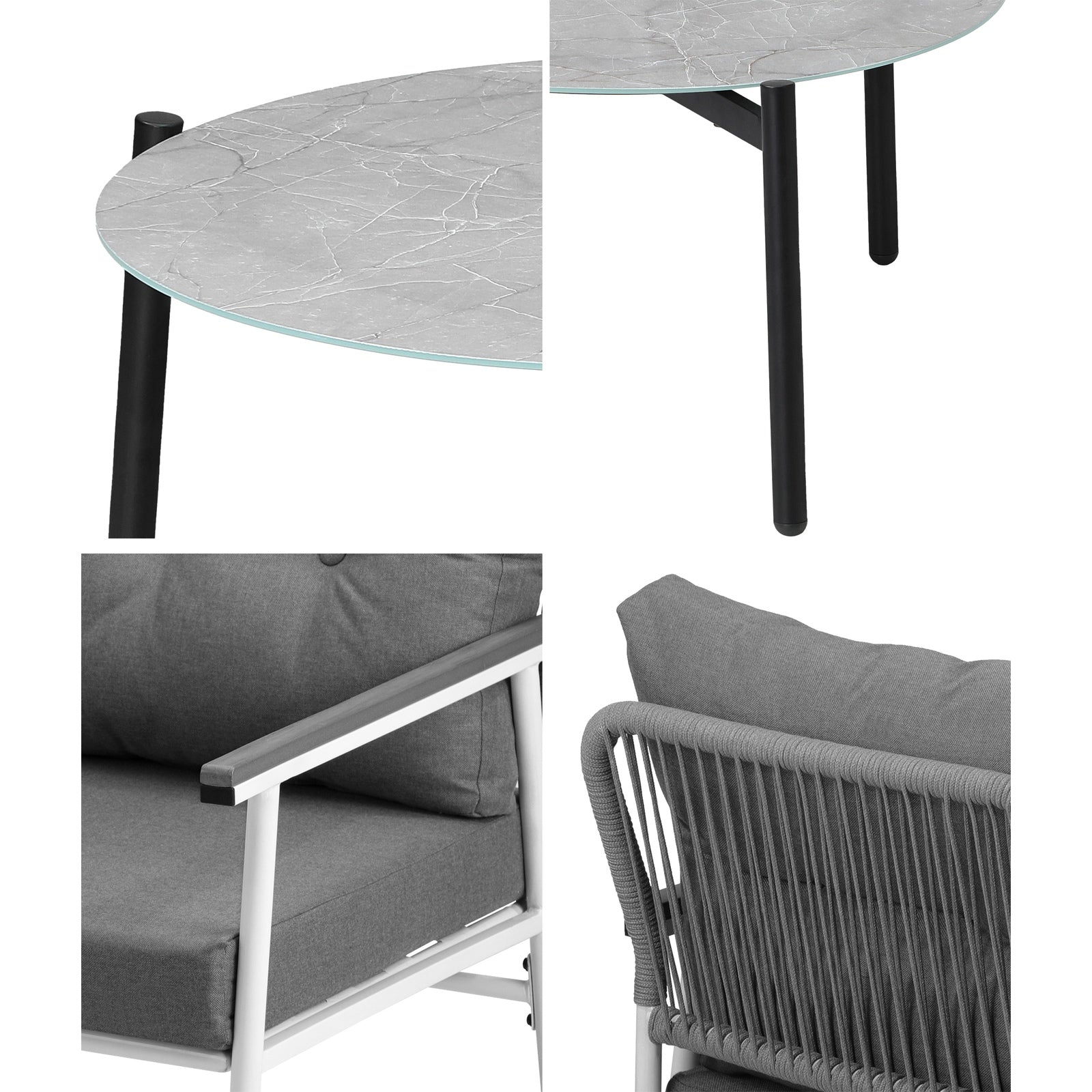 Livsip Outdoor Patio Setting 3PC Bistro Lounge Furniture Set 50cm Grey Table - Sunyee
