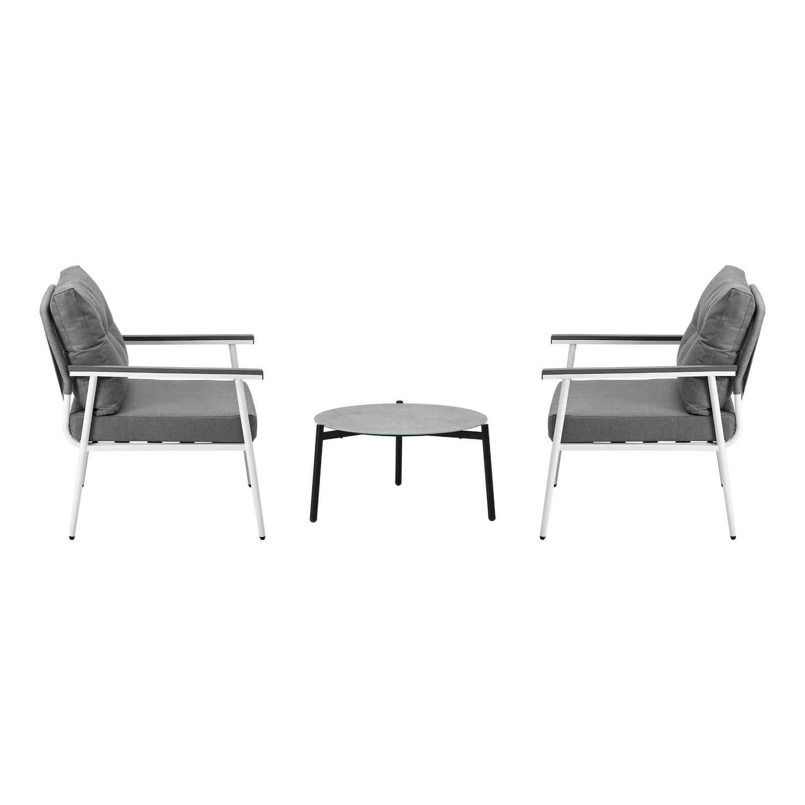 Livsip Outdoor Patio Setting 3PC Bistro Lounge Furniture Set 50cm Grey Table - Sunyee